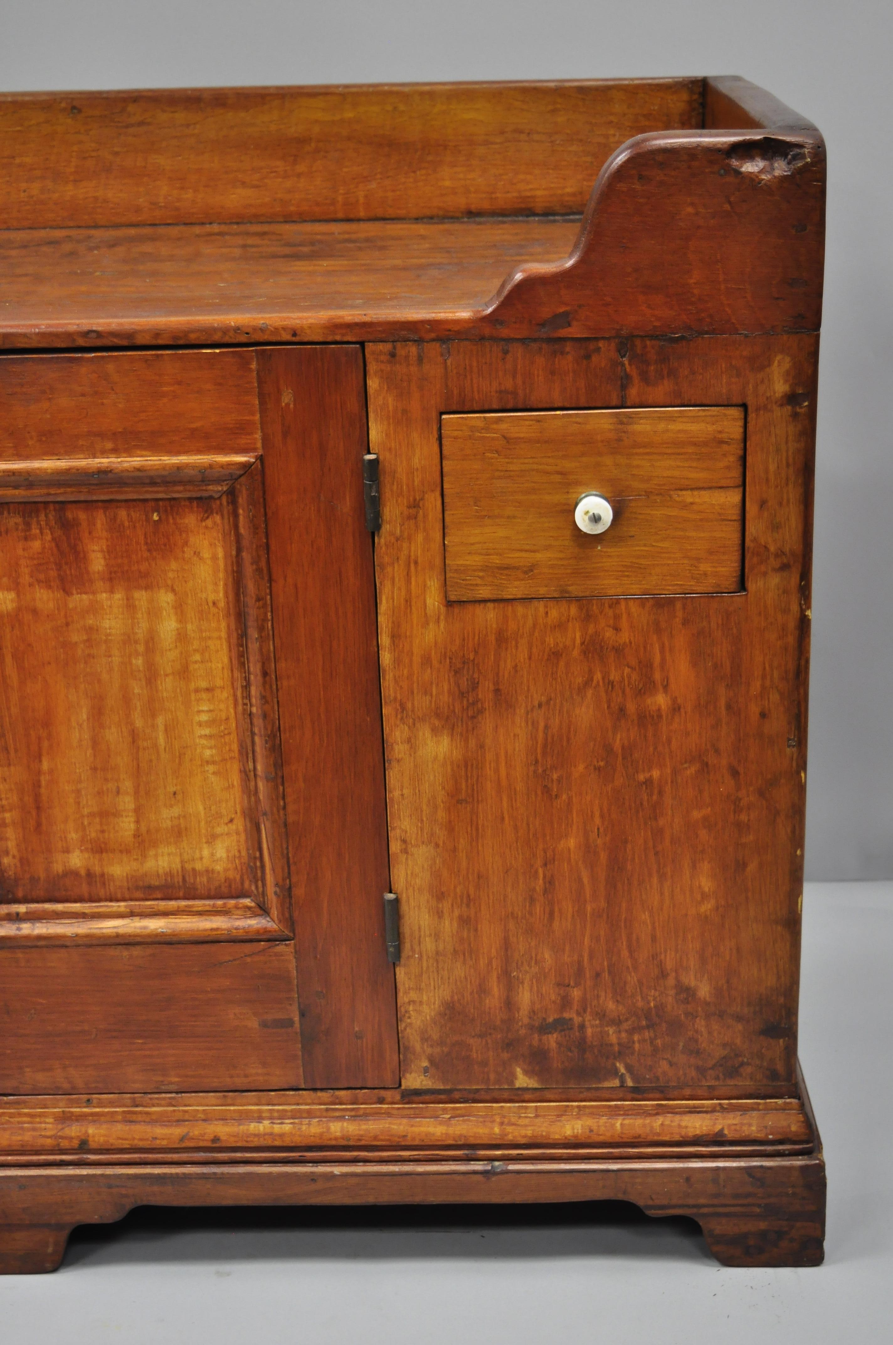 American 19th Century Pine Wood Primitive Long Dry Sink Cupboard Cabinet Sideboard Buffet
