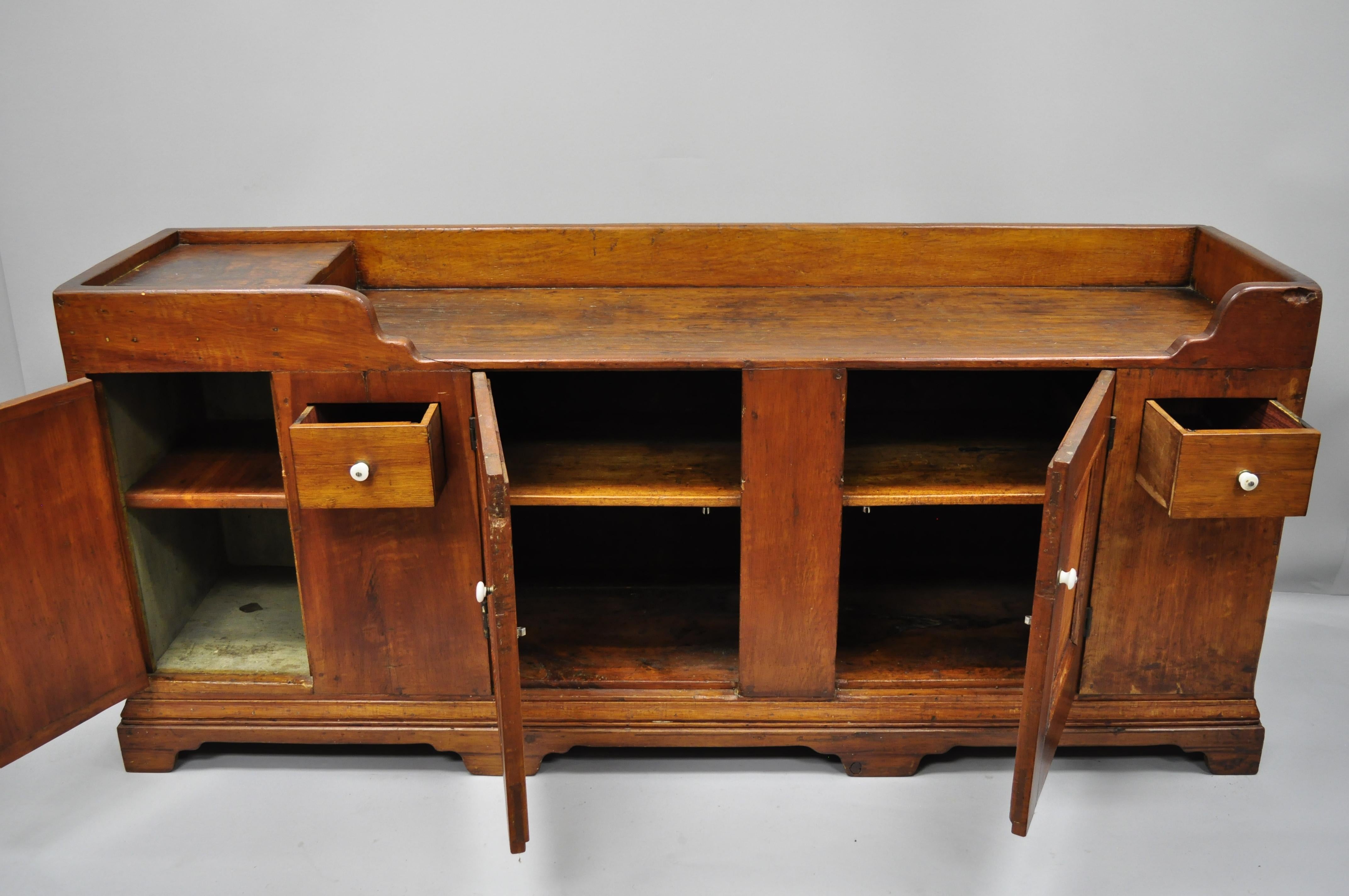 19th Century Pine Wood Primitive Long Dry Sink Cupboard Cabinet Sideboard Buffet 2