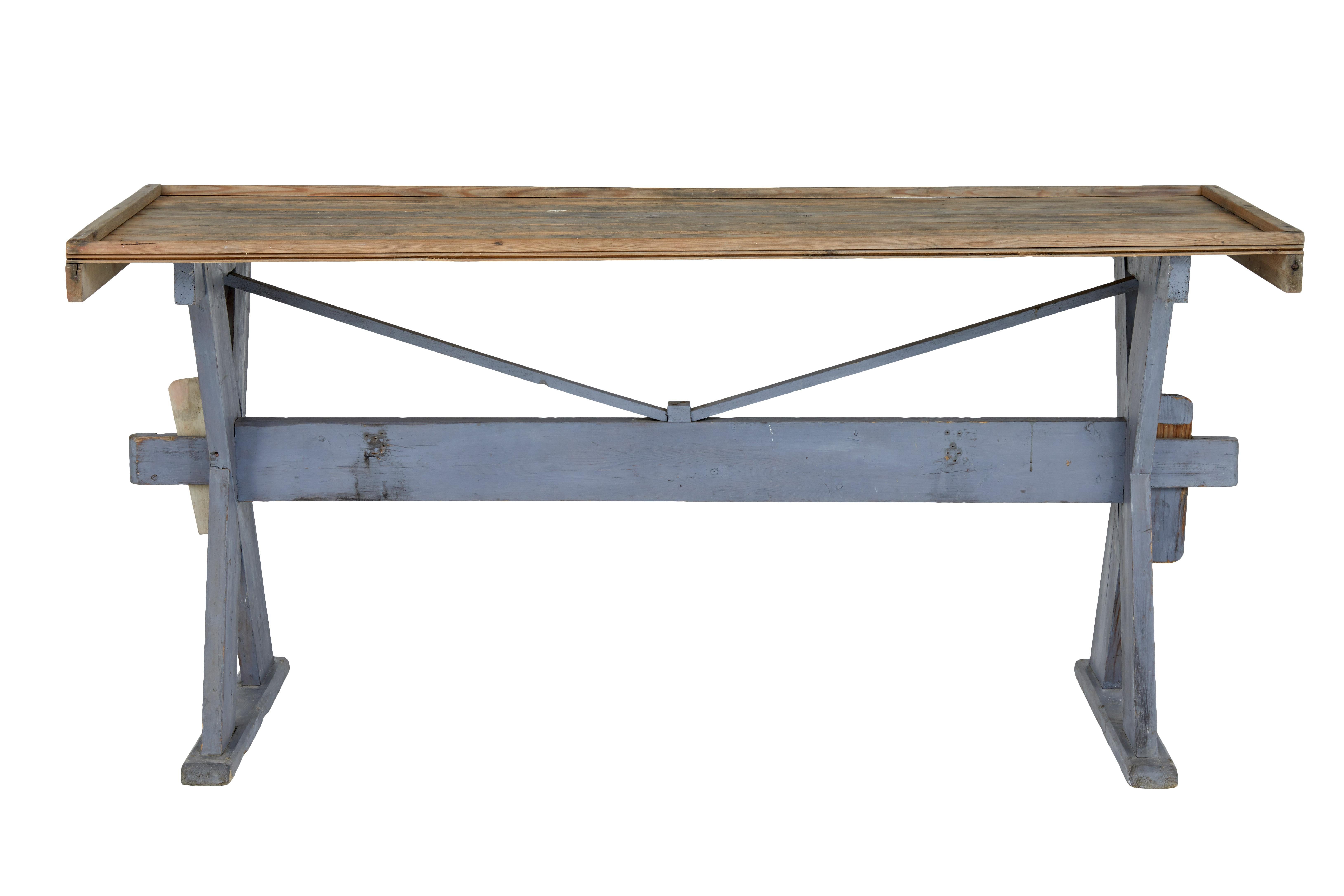 Swedish 19th Century Pine X-Frame Painted Work Table