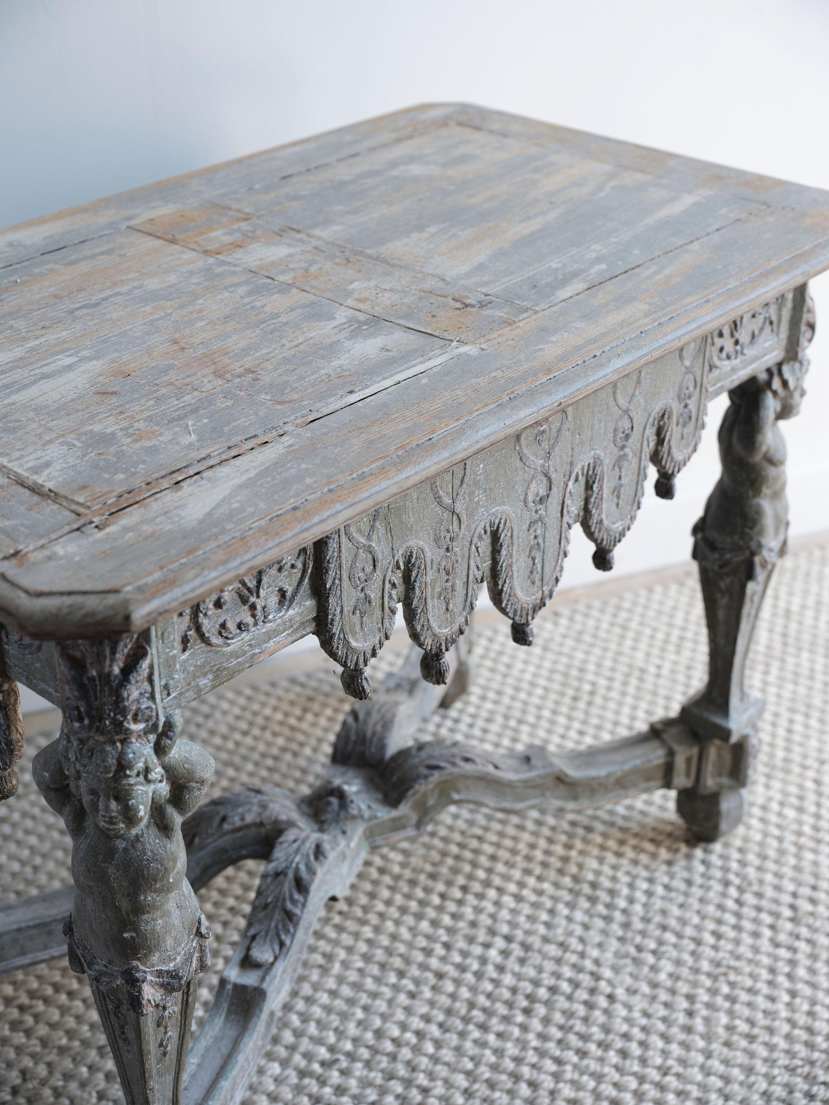 Painted 19th Century Pinewood Renaissance Style Table, Circa 1880 For Sale