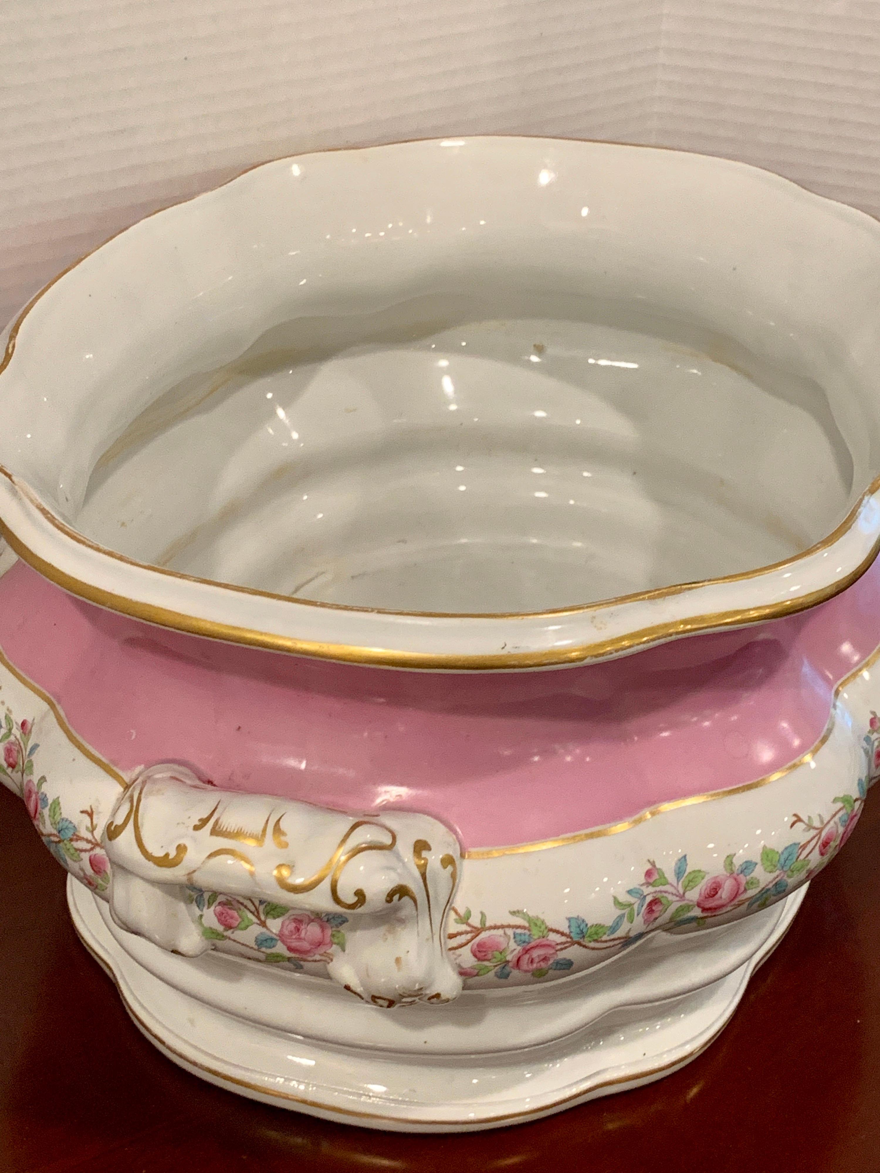 High Victorian 19th Century Pink Floral Porcelain Foot Bath, Attributed to Mintons For Sale
