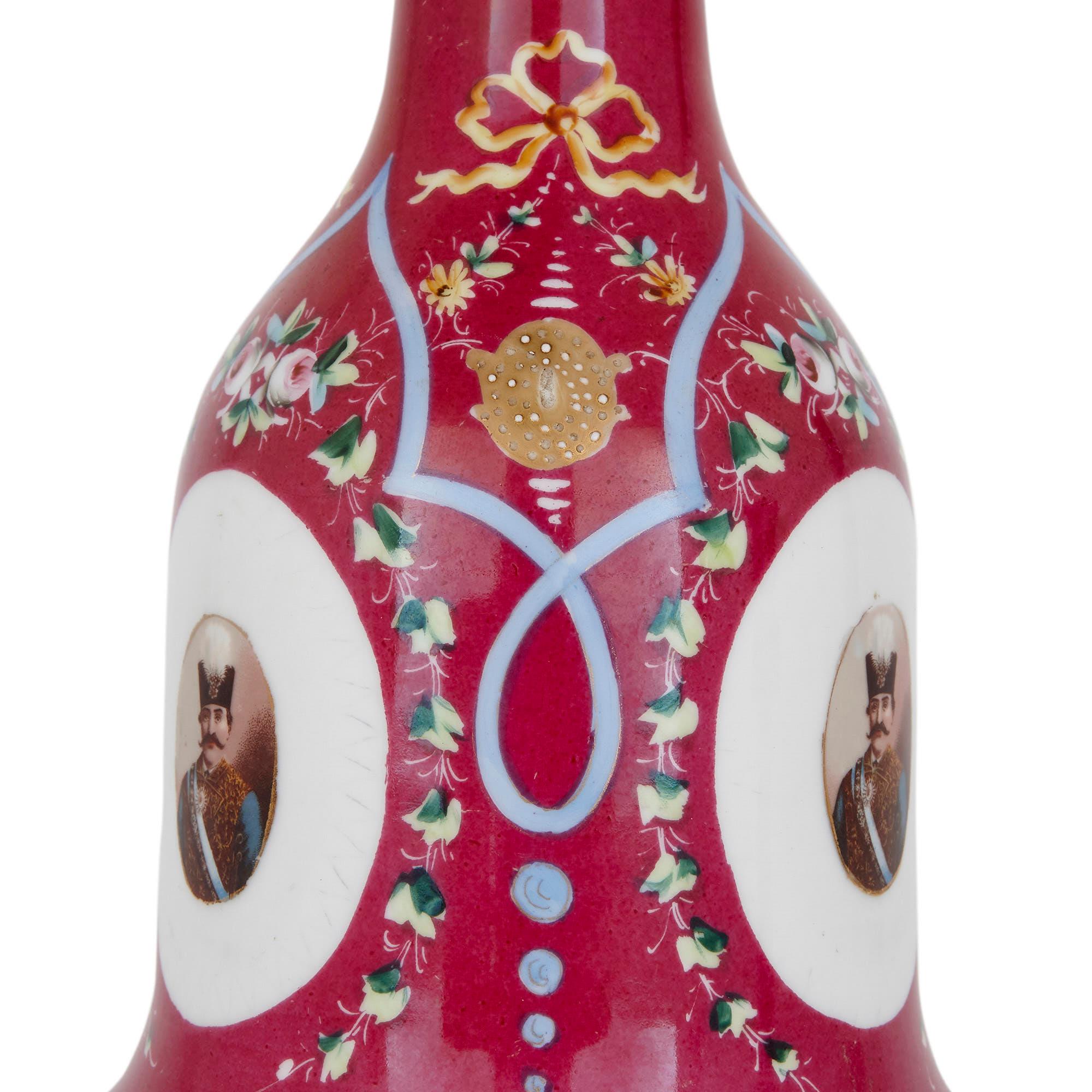 Russian 19th Century Pink Painted Porcelain Huqqa For Sale