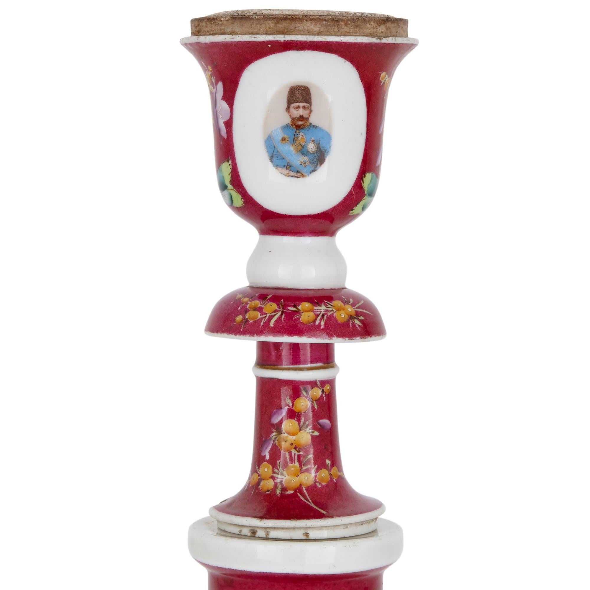 Gilt 19th Century Pink Painted Porcelain Huqqa For Sale