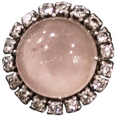 19th Century Pink Quartz-Diamonds Gold French Ring, circa 1880