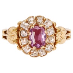 19. Jahrhundert Pink Sapphire Diamanten 18 Karat Gelbgold Ring