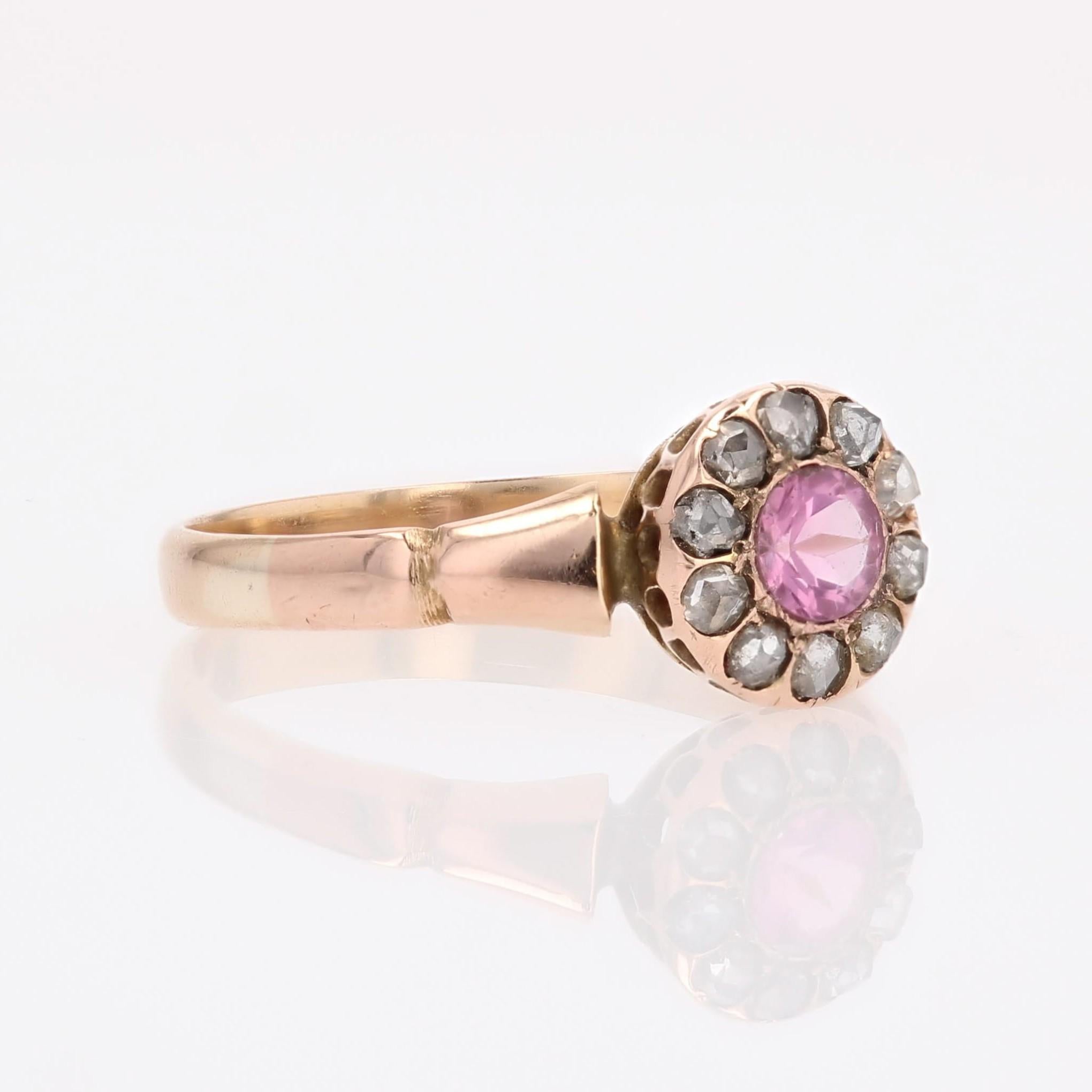 Bague en or rose 18 carats du 19e siècle, saphir rose et diamants taillés en rose en vente 5