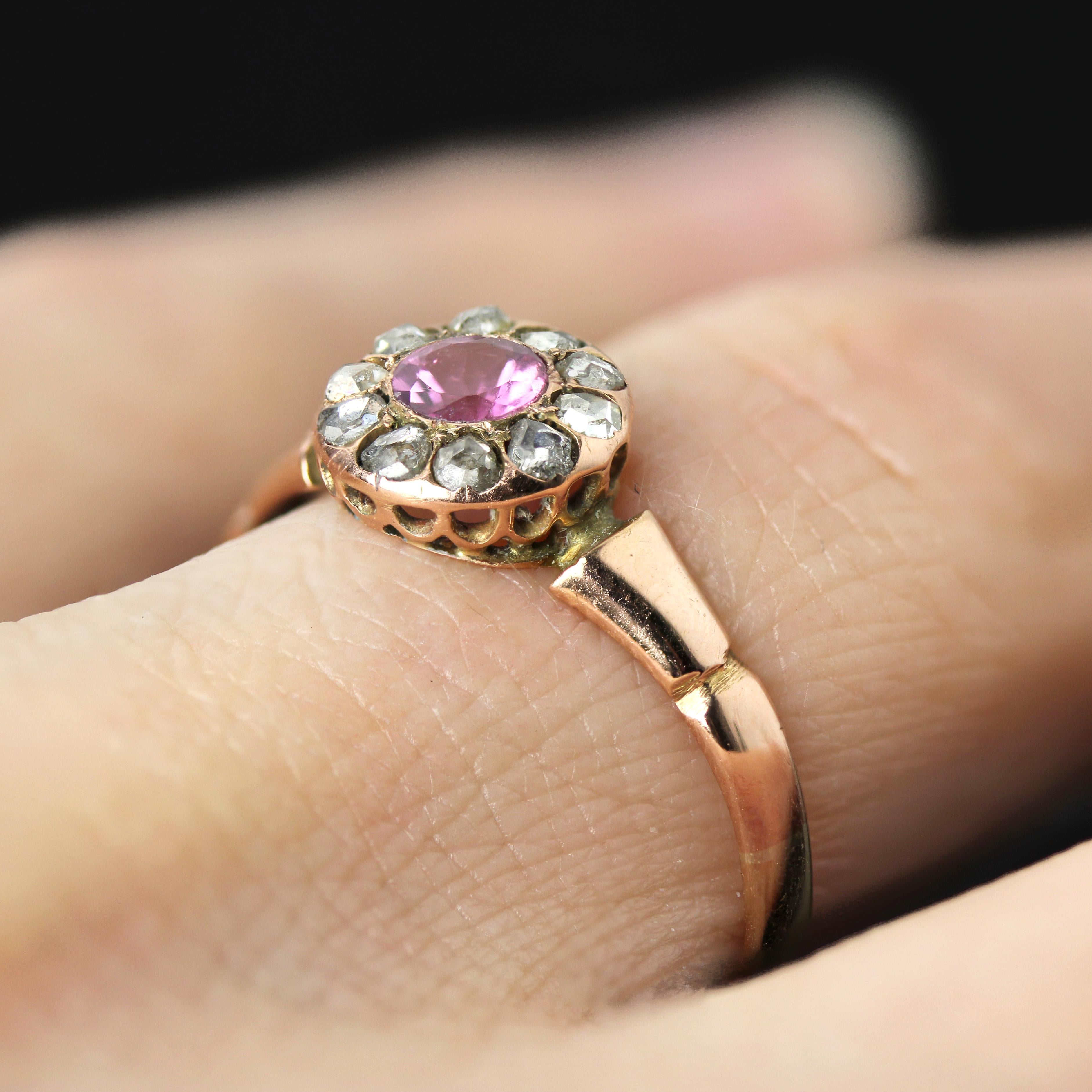 Bague en or rose 18 carats du 19e siècle, saphir rose et diamants taillés en rose en vente 6