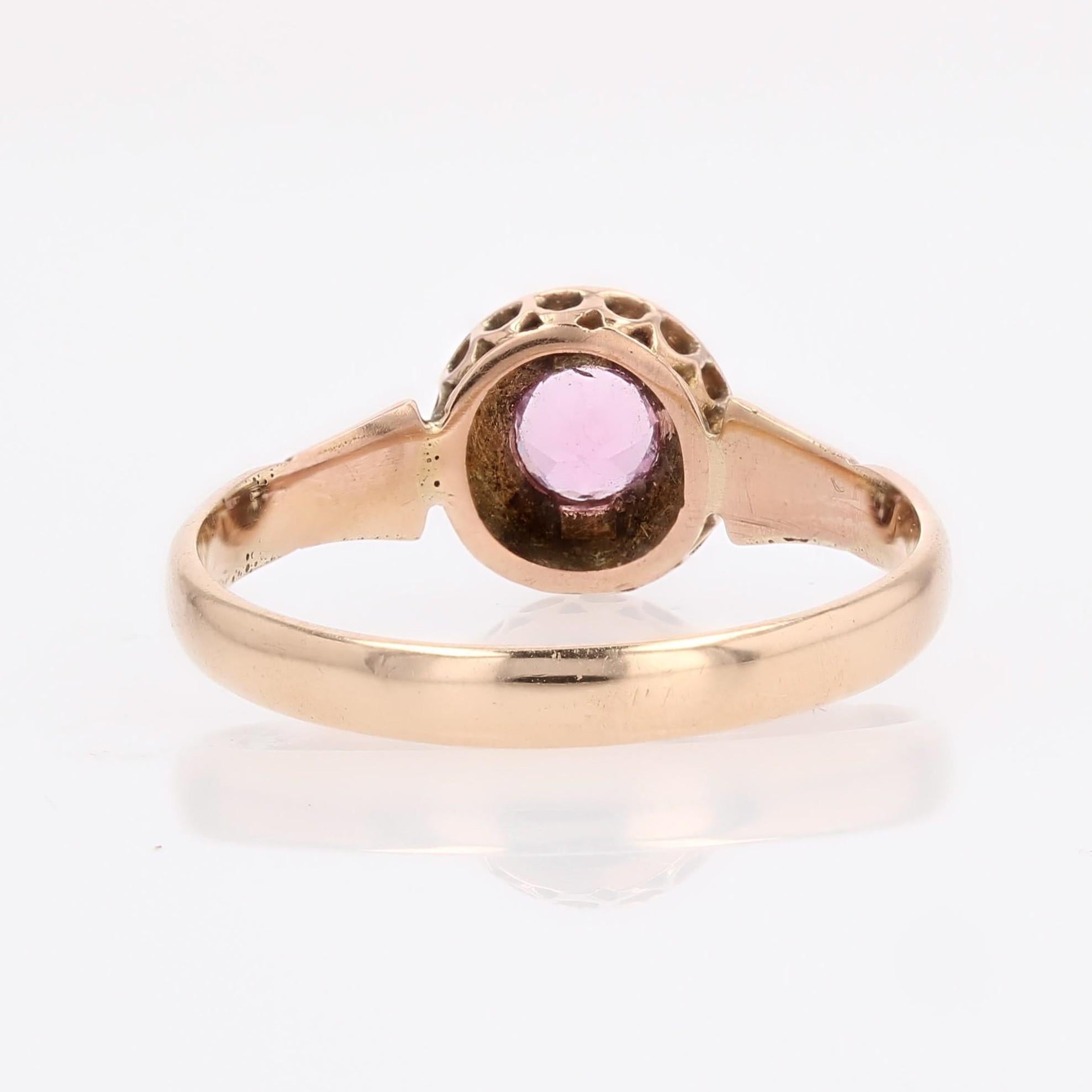 Bague en or rose 18 carats du 19e siècle, saphir rose et diamants taillés en rose en vente 8