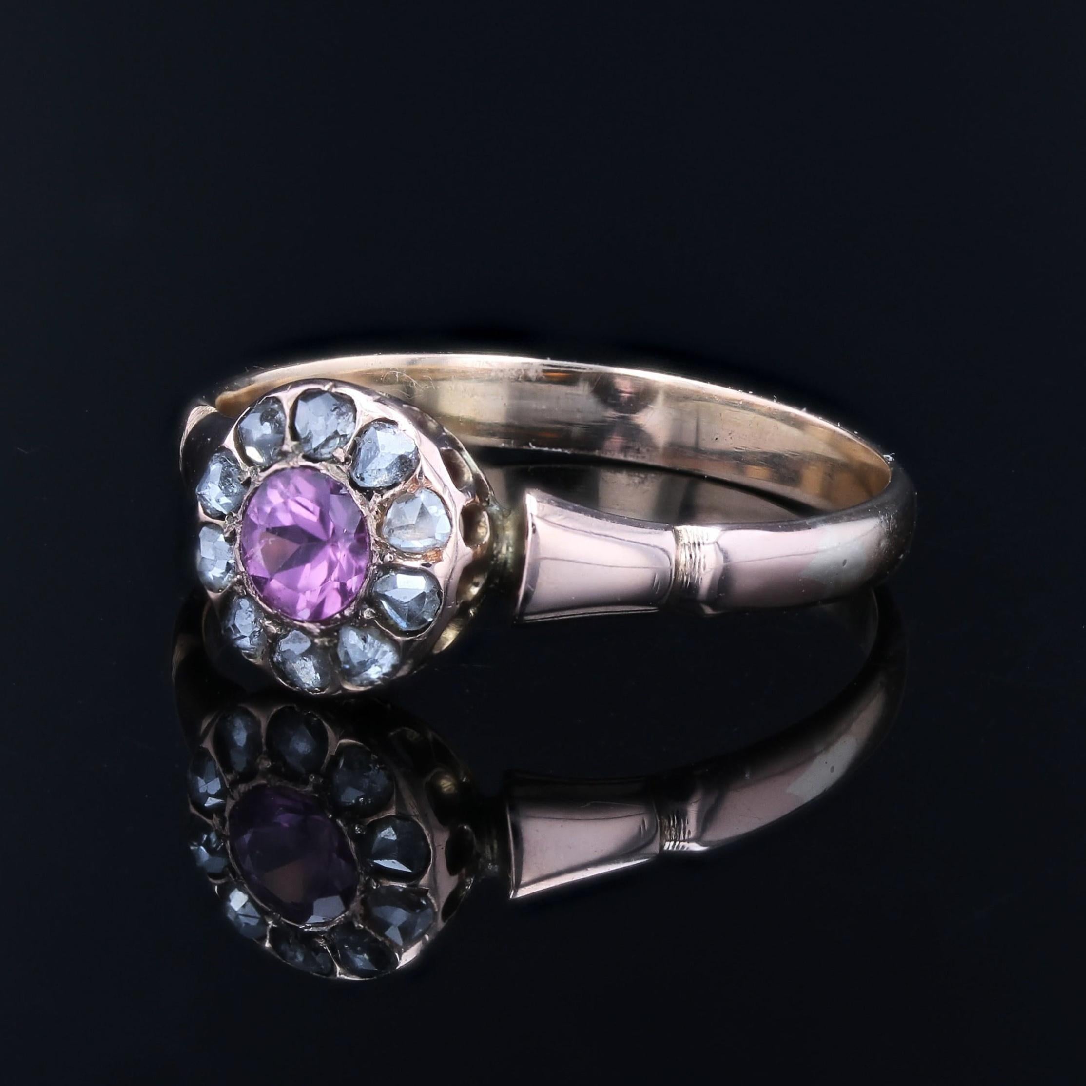 Bague en or rose 18 carats du 19e siècle, saphir rose et diamants taillés en rose en vente 1