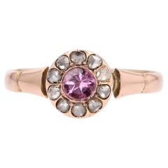 19th Century Pink Sapphire Rose-cut Diamonds 18 Karat Rose Gold Ring