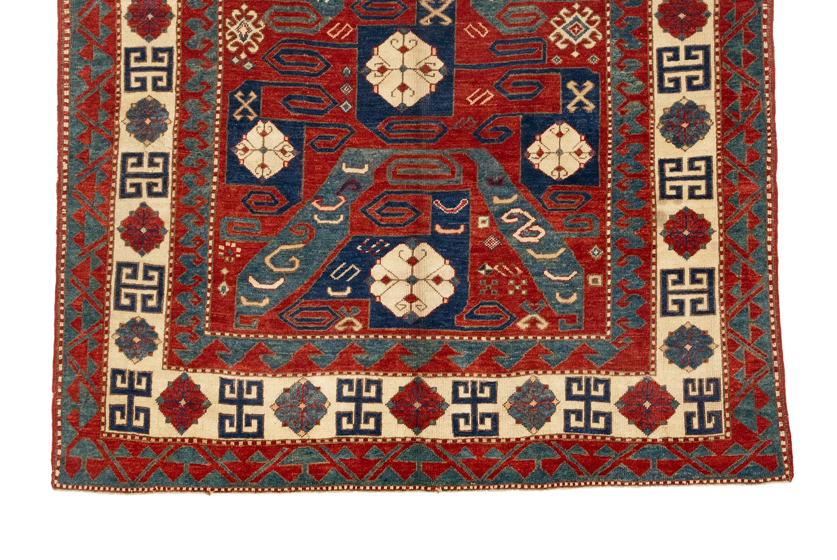19th Century Pinwheel Kazak Inspired Rug In Good Condition For Sale In Los Angeles, CA