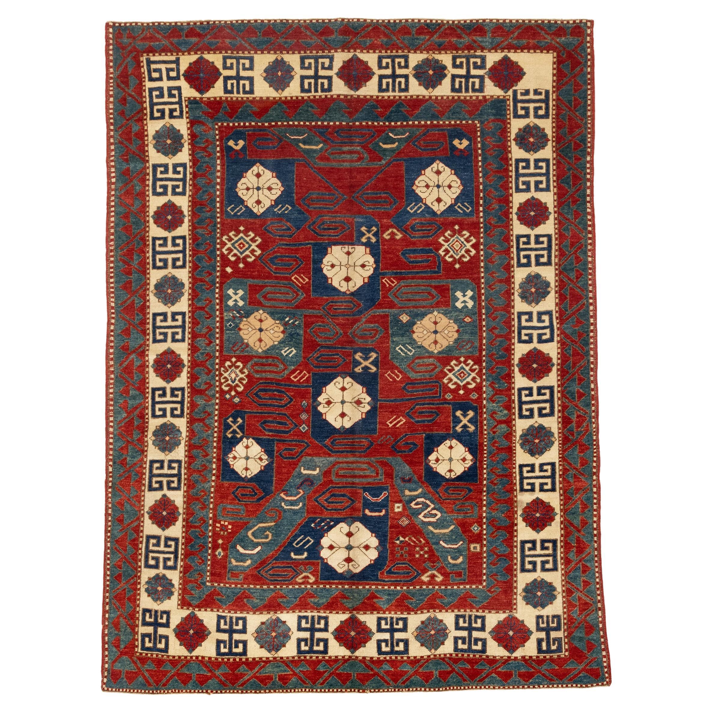19th Century Pinwheel Kazak Inspired Rug For Sale
