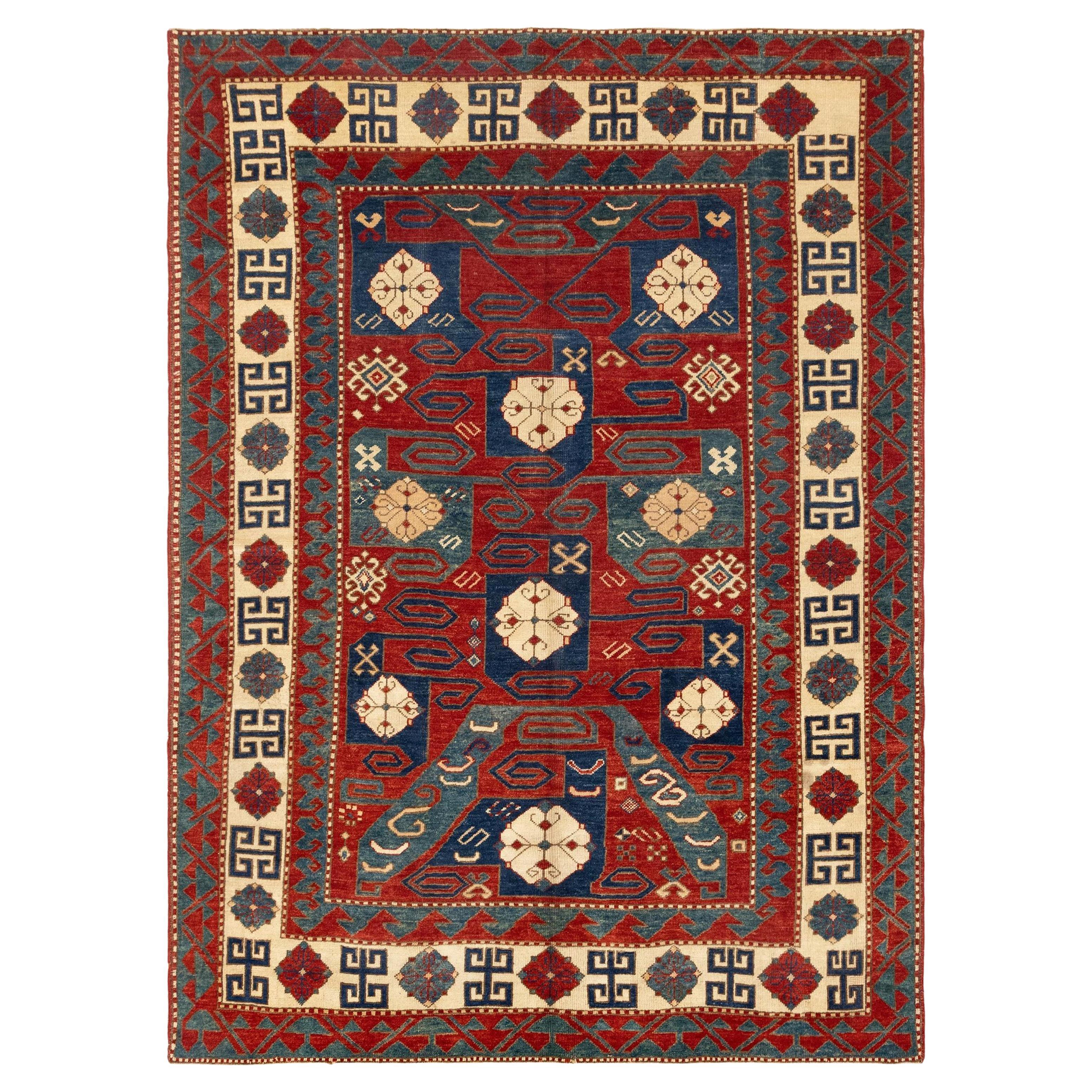 19th Century Pinwheel Kazak Inspired Rug For Sale