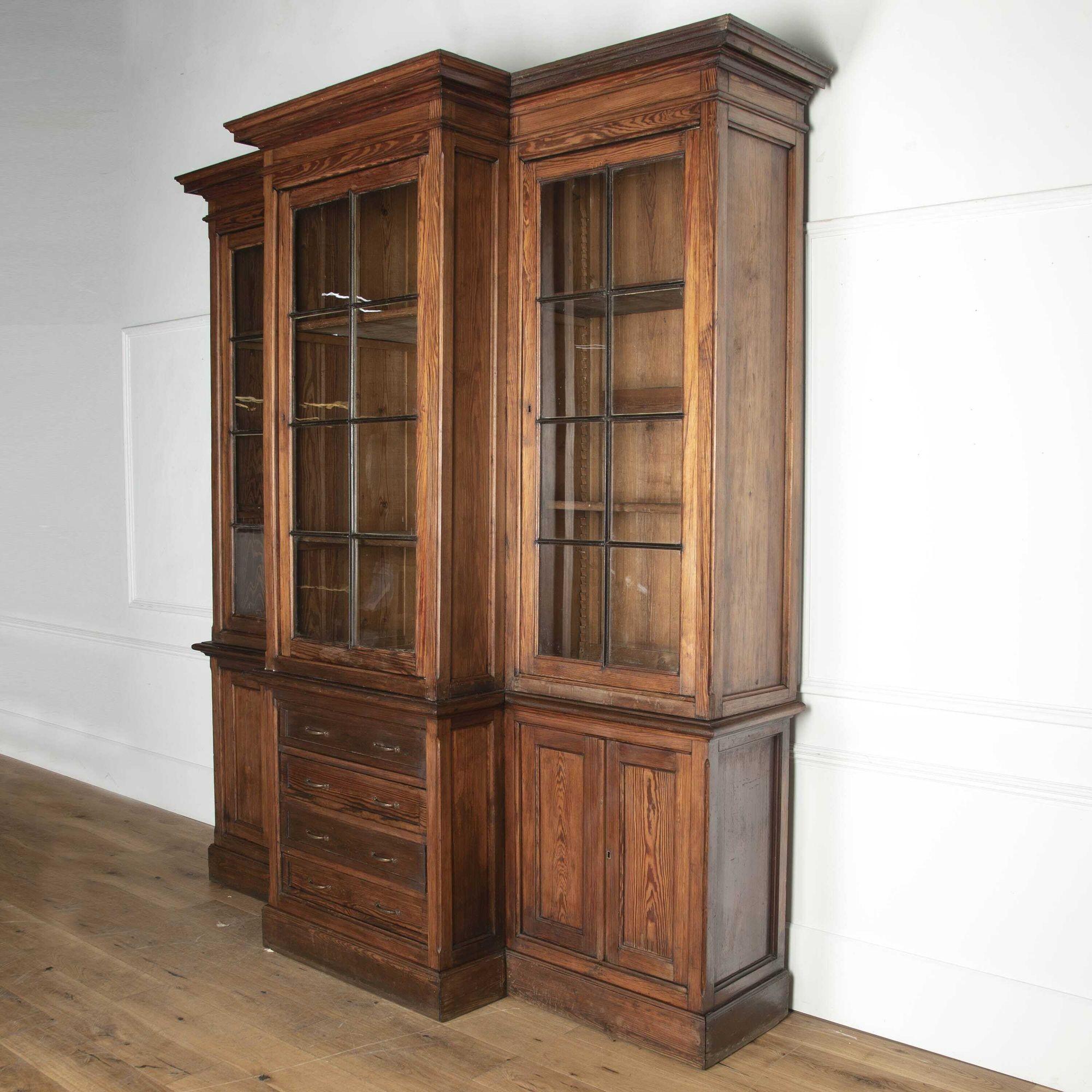 Belgian 19th Century Pitch Pine Breakfront Vitrine For Sale