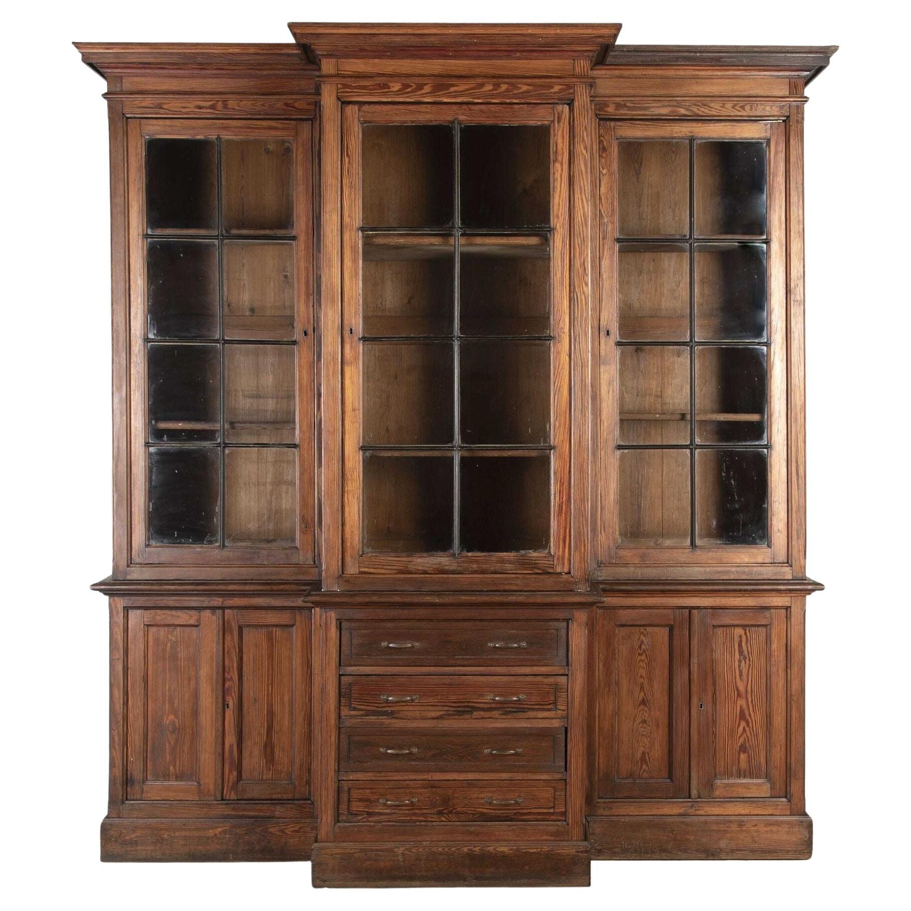 19th Century Pitch Pine Breakfront Vitrine For Sale