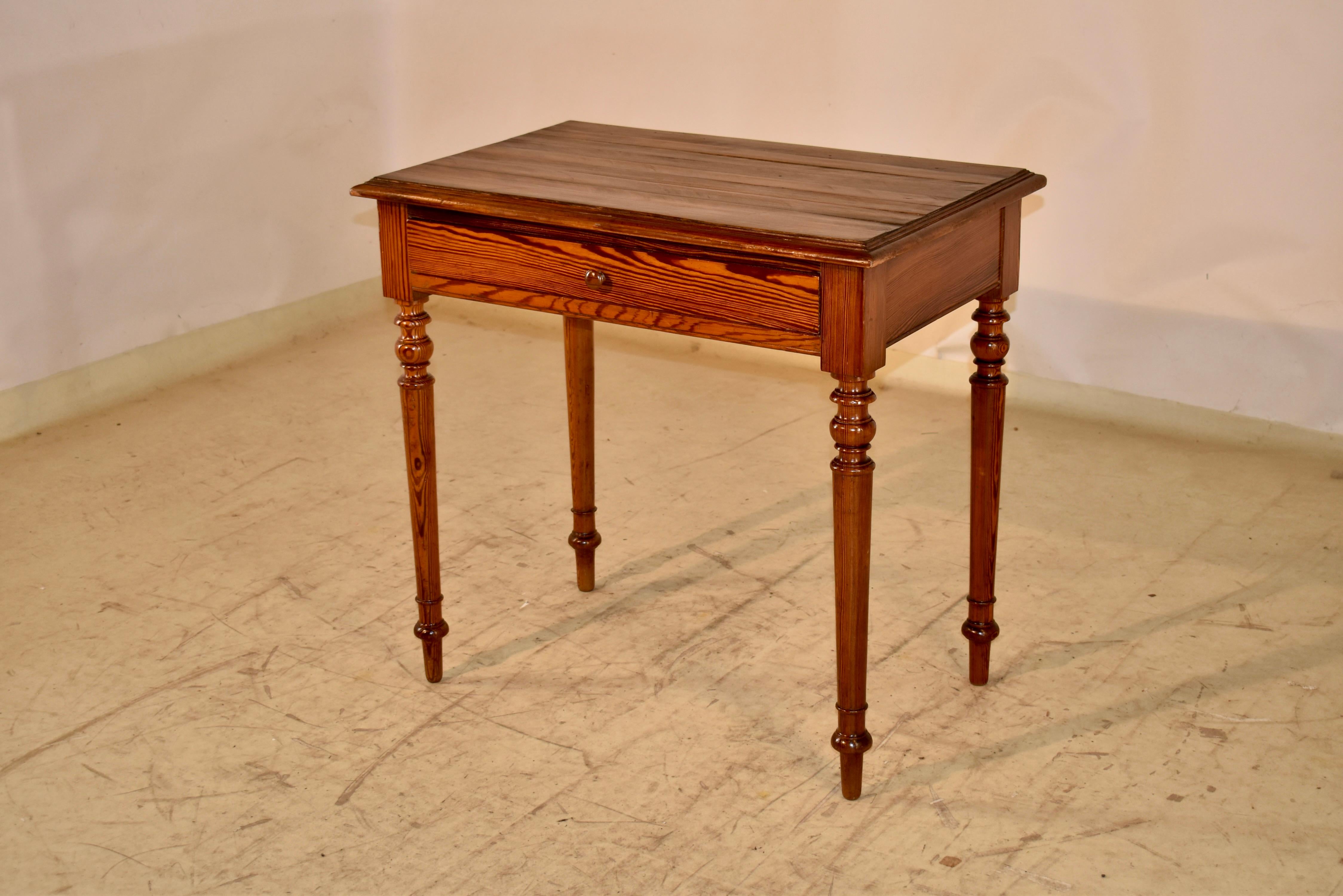 Turned 19th Century Pitch Pine Side Table from France For Sale