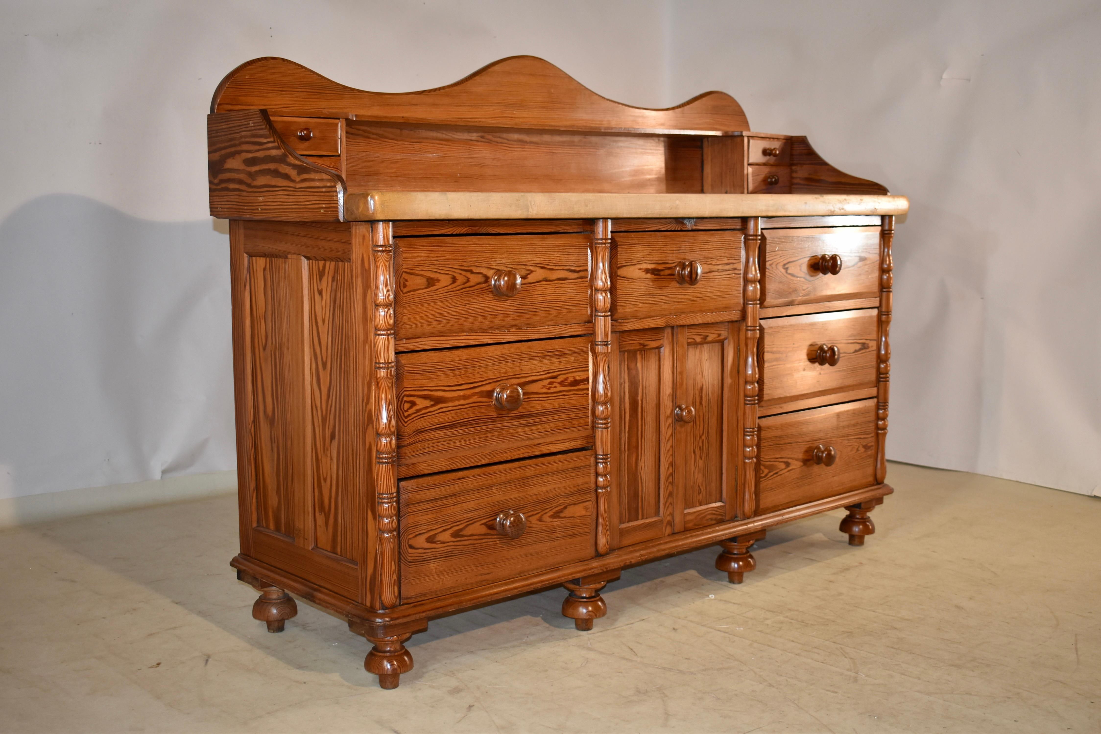 Victorian 19th Century Pitch Pine Sideboard with Sycamore Top For Sale