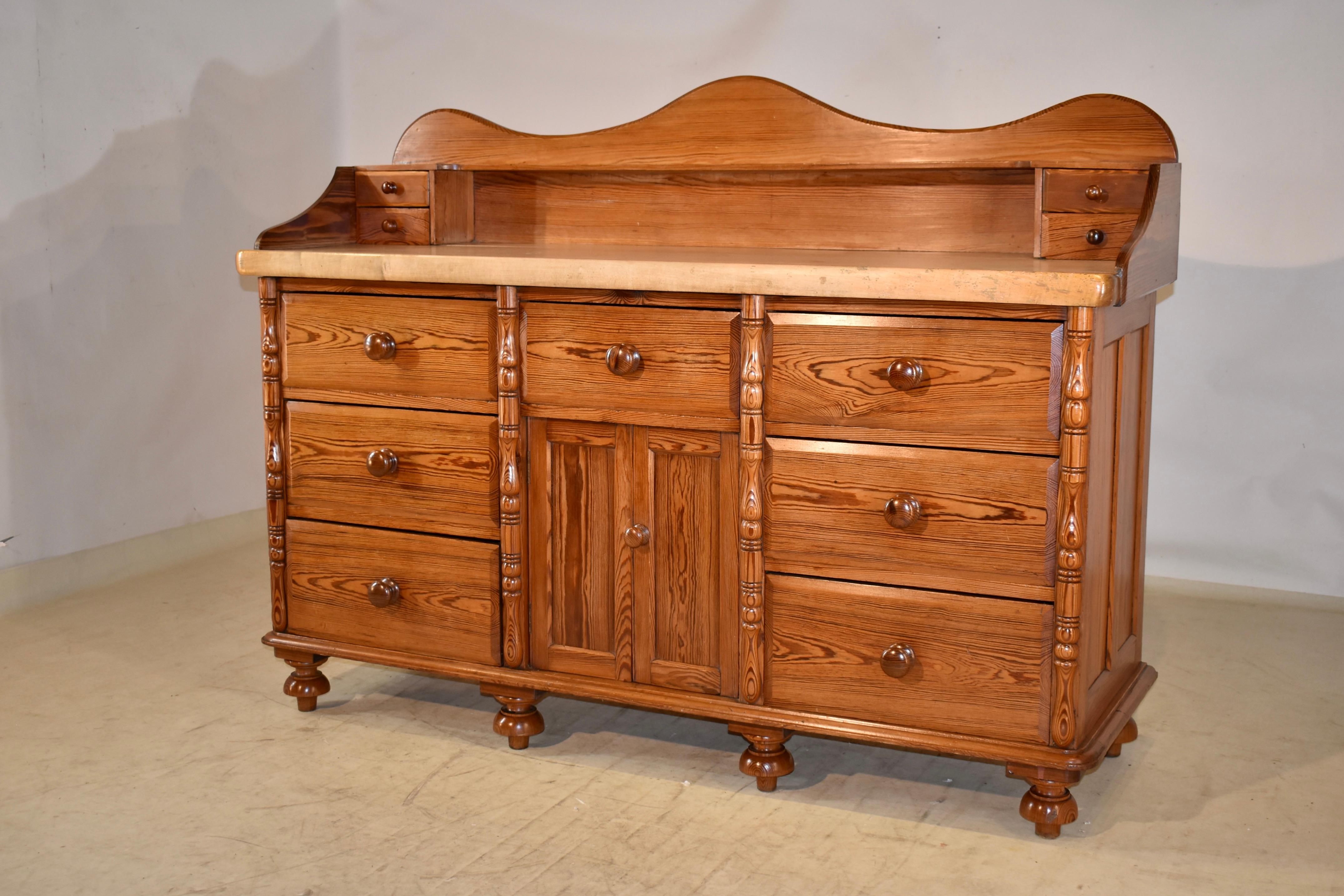 English 19th Century Pitch Pine Sideboard with Sycamore Top For Sale