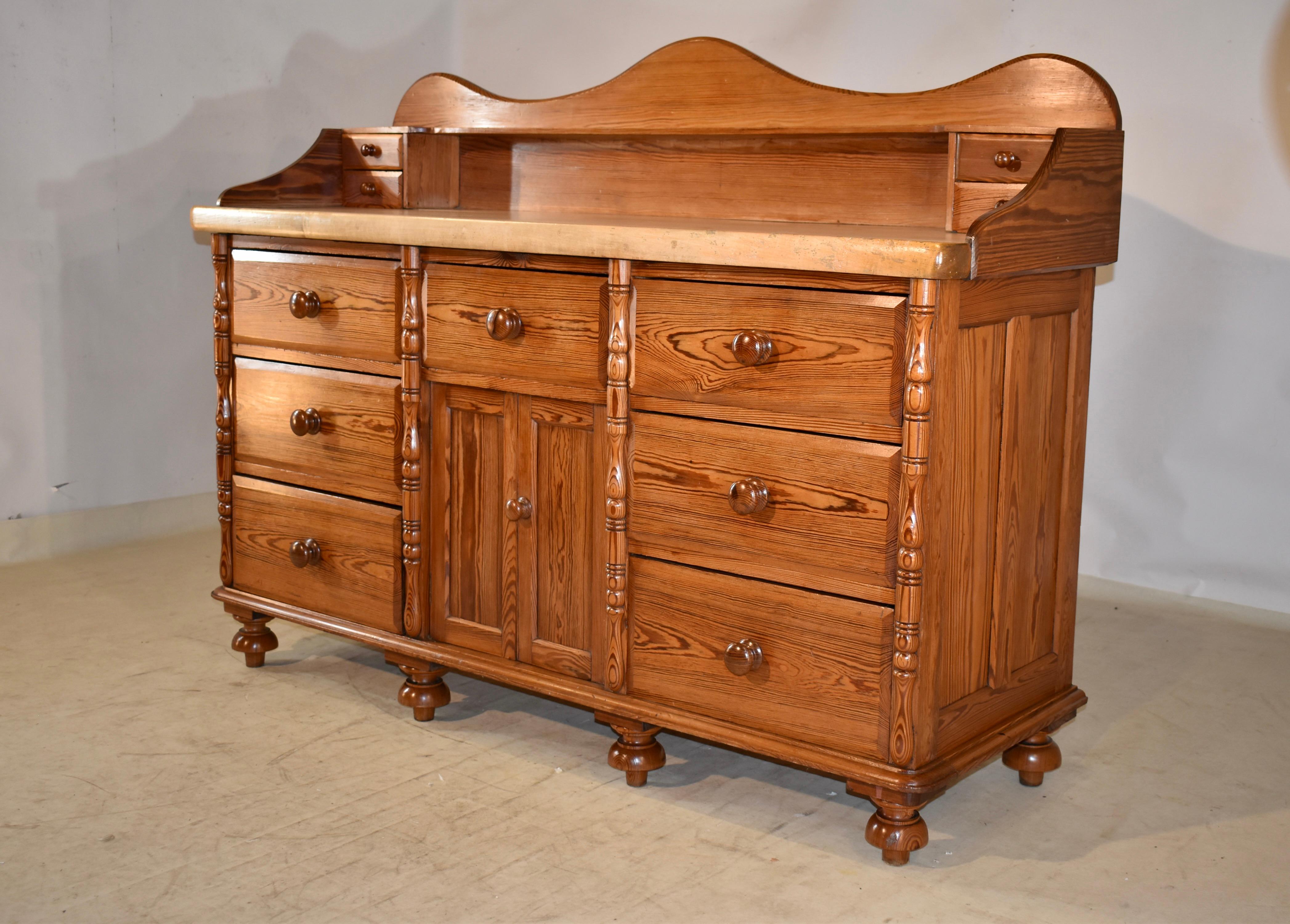 19th Century Pitch Pine Sideboard with Sycamore Top In Good Condition For Sale In High Point, NC