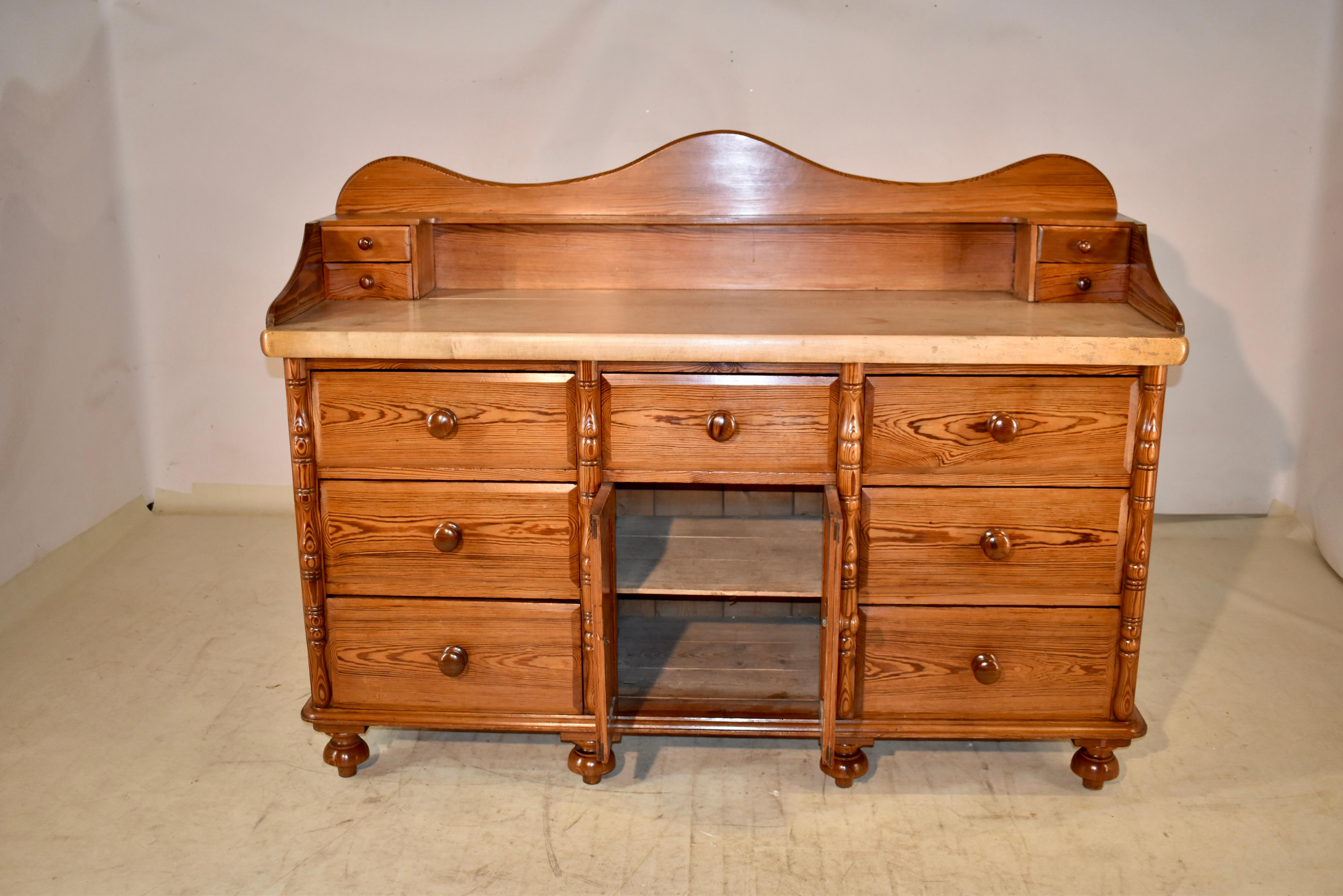 19th Century Pitch Pine Sideboard with Sycamore Top For Sale 1