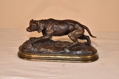 19e siècle P.J. Statue de chien d'arrêt en bronze de Mene