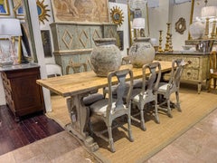 19th Century Plank Top Trestle Table with a Painted Base