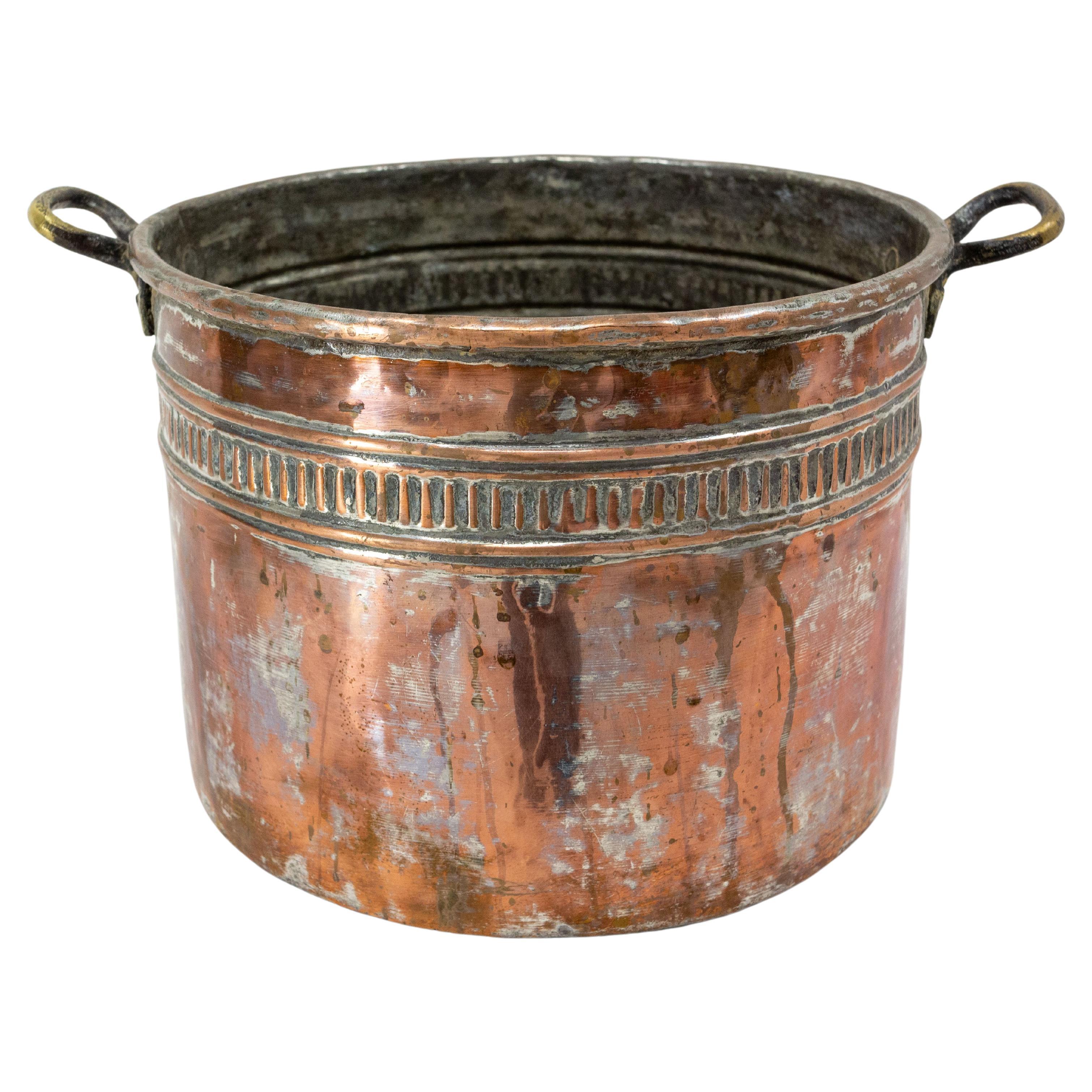 19th Century Planter Copper Jardinière with Two Handles, SW France For Sale