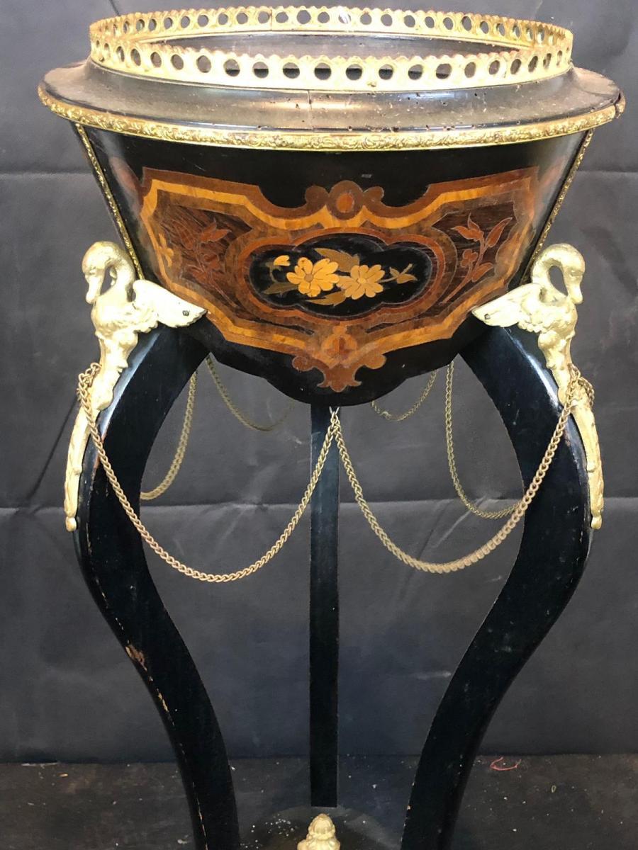 French 19th Century Planter in Marquetry Round Napoleon III For Sale
