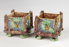 19th Century Planters - Barbotine - France - Majolica - Oak Leaves and Acorns