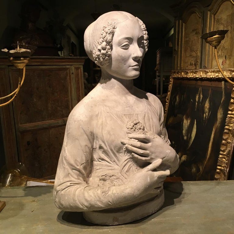 19th Century Plaster Bust after Verrocchio's 'Dama Col Mazzolino' For