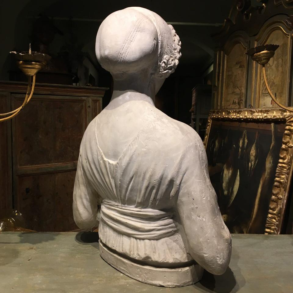 Italian 19th Century Plaster Bust after Verrocchio's 'Dama Col Mazzolino' For Sale