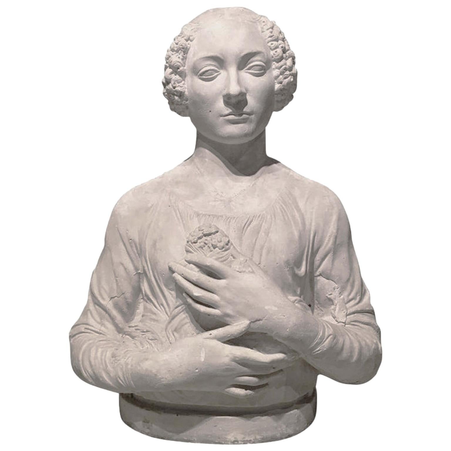 19th Century Plaster Bust after Verrocchio
s 
Dama Col Mazzolino
 For Sale