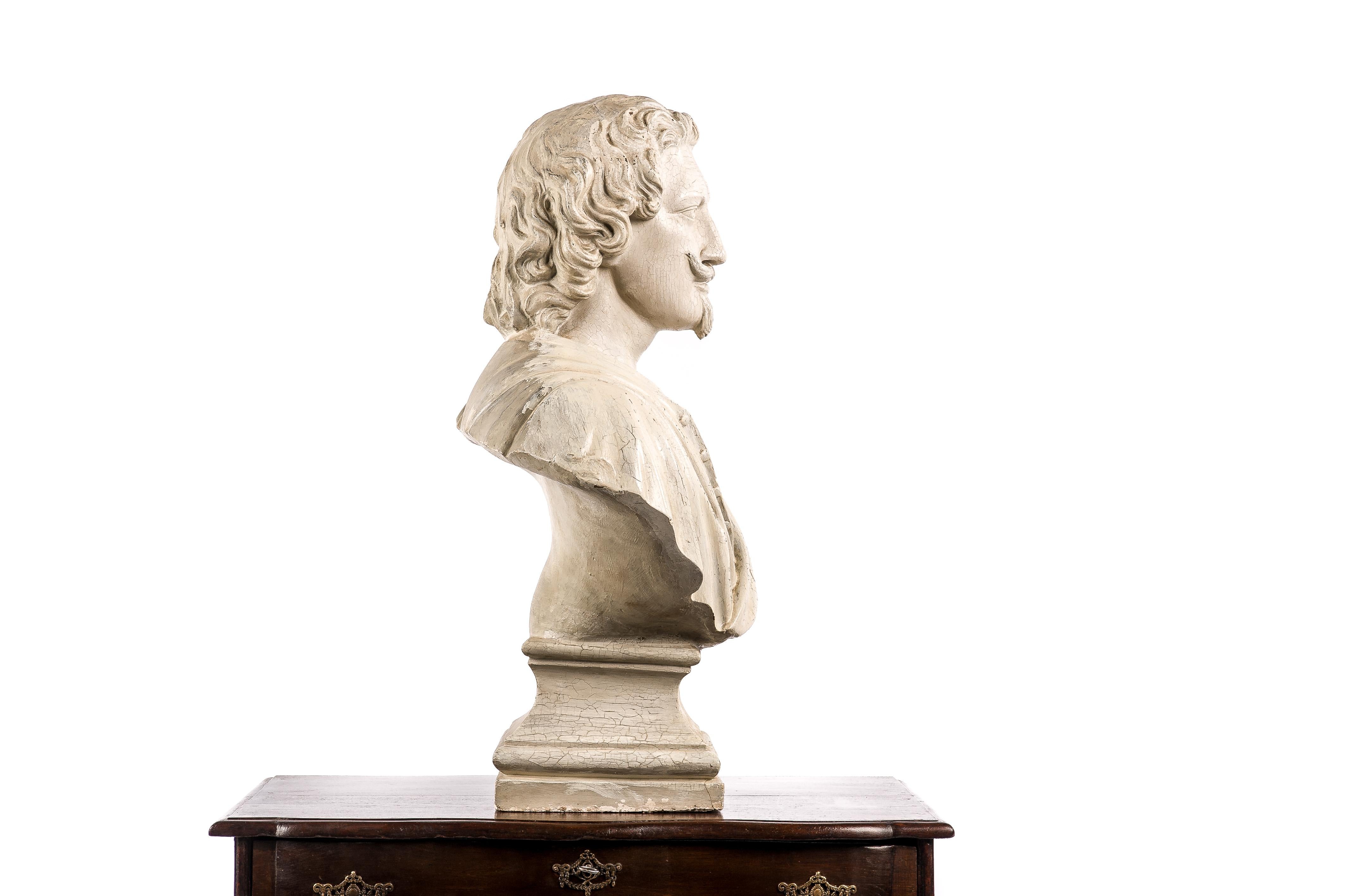 Italian 19th-Century Plaster Bust of the Flemish Baroque Painter Anthony Van Dyck