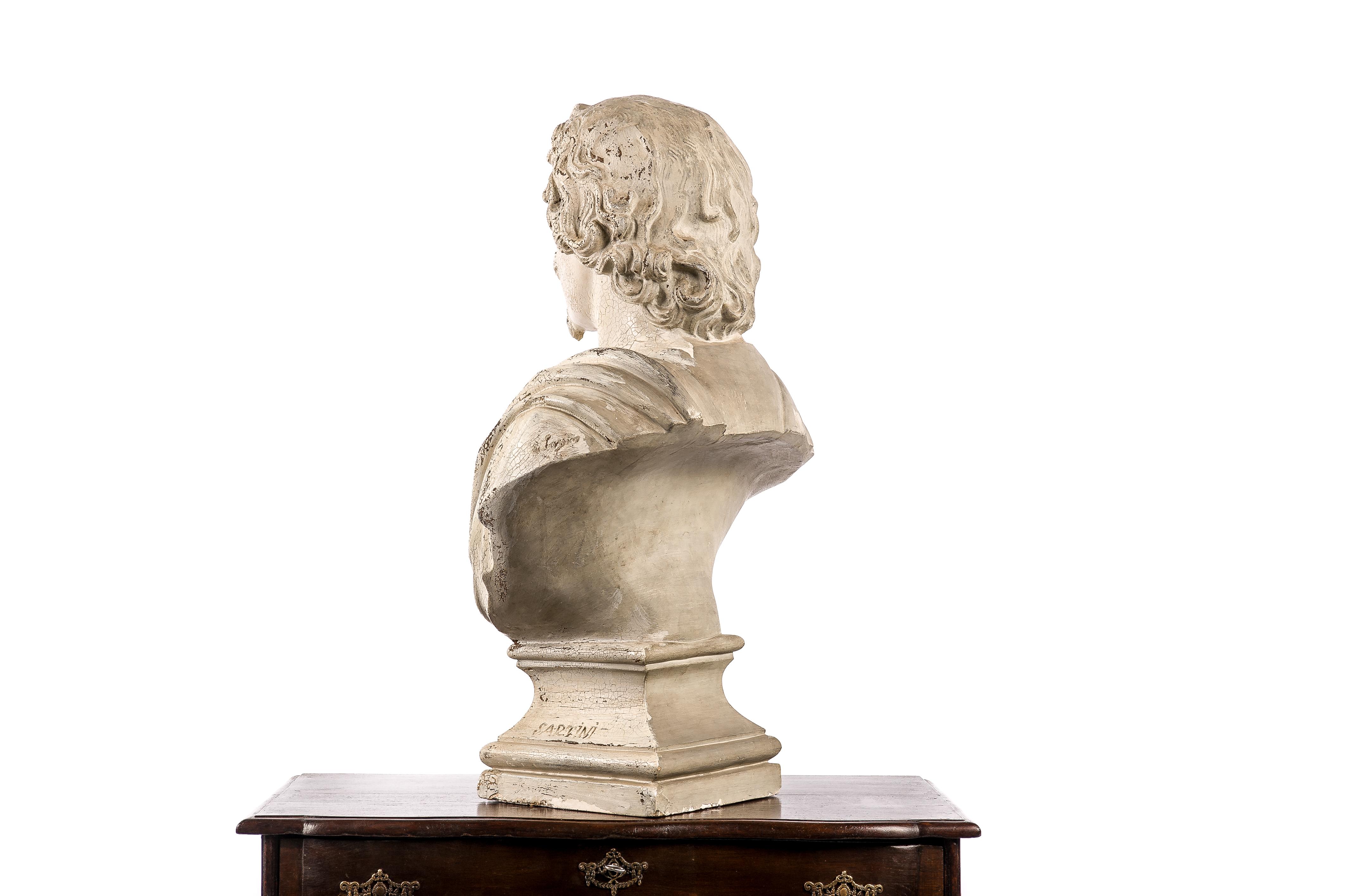 19th-Century Plaster Bust of the Flemish Baroque Painter Anthony Van Dyck In Good Condition In Casteren, NL
