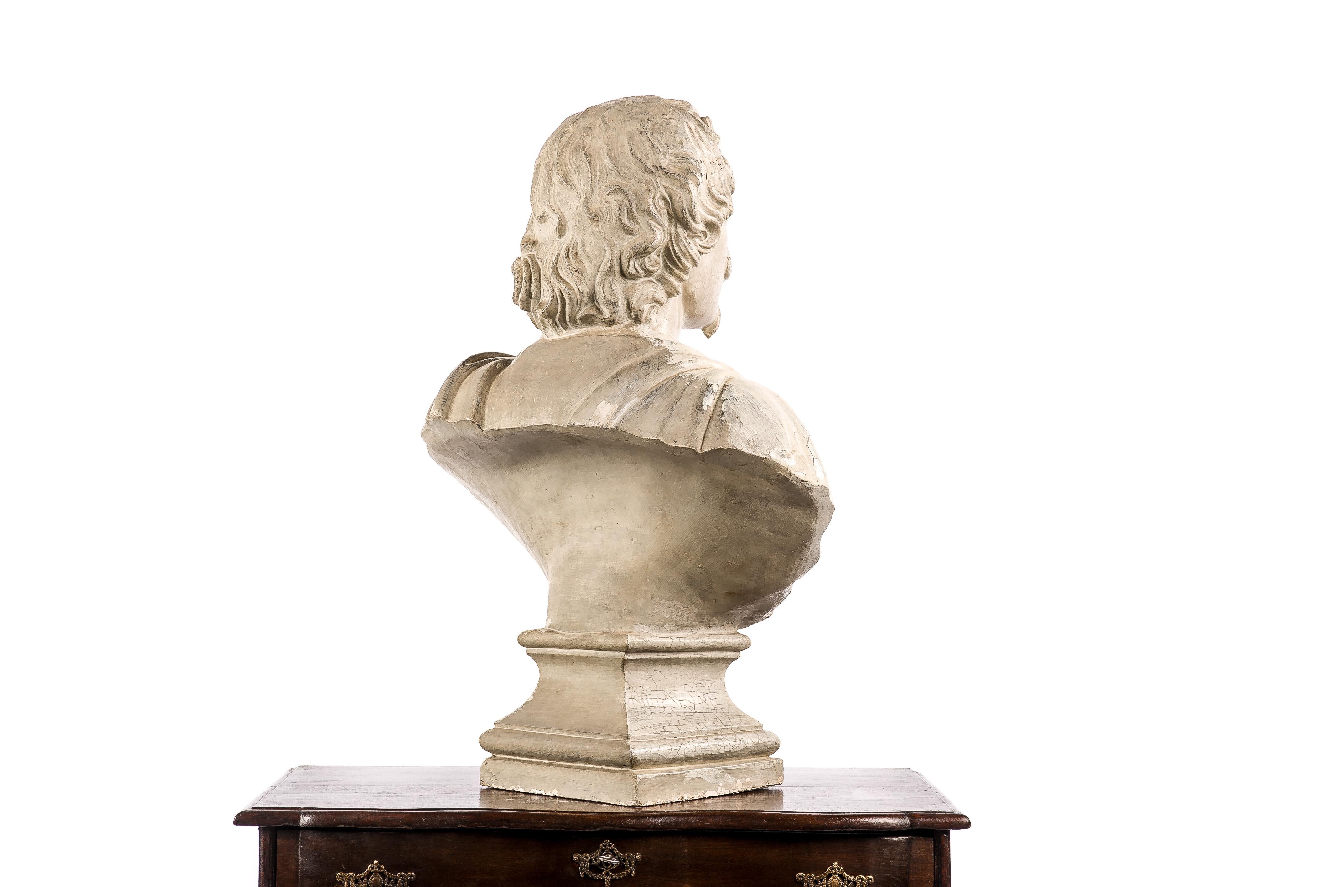 19th Century 19th-Century Plaster Bust of the Flemish Baroque Painter Anthony Van Dyck