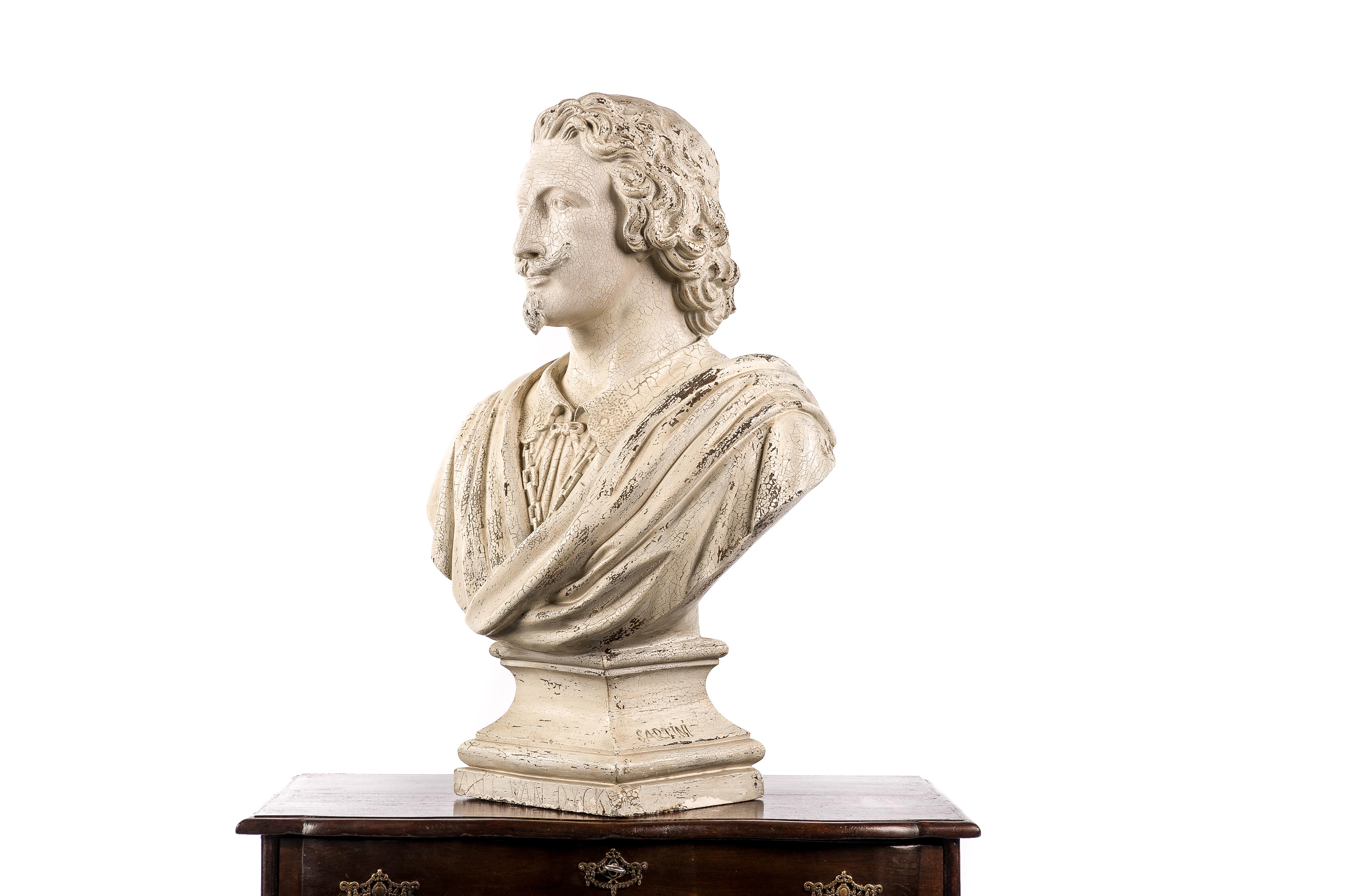 19th-Century Plaster Bust of the Flemish Baroque Painter Anthony Van Dyck 2