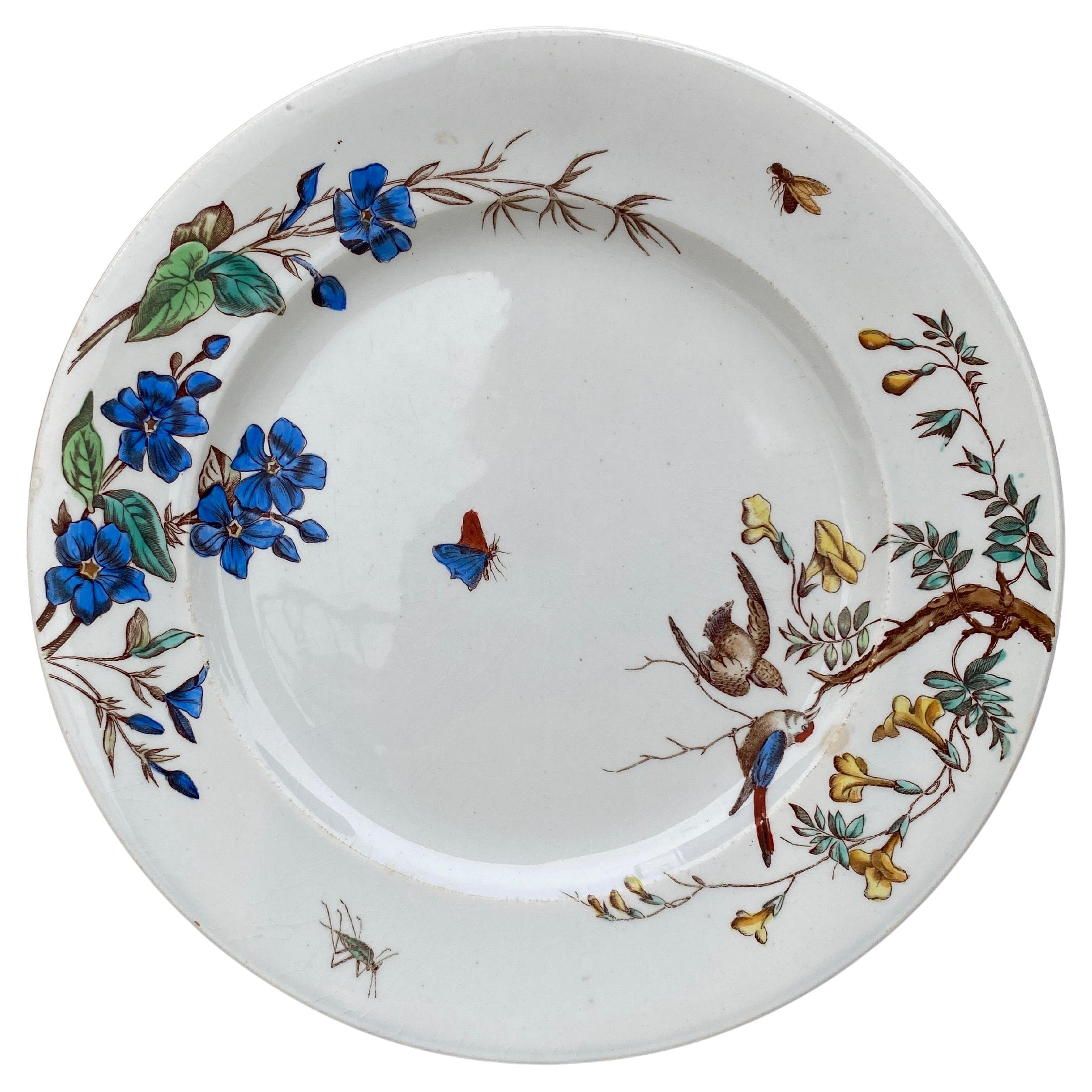 Assiette du 19ème siècle signée Vieillard Bordeaux service Nella.
Assiette naturaliste avec oiseaux, insectes, bigorneaux.