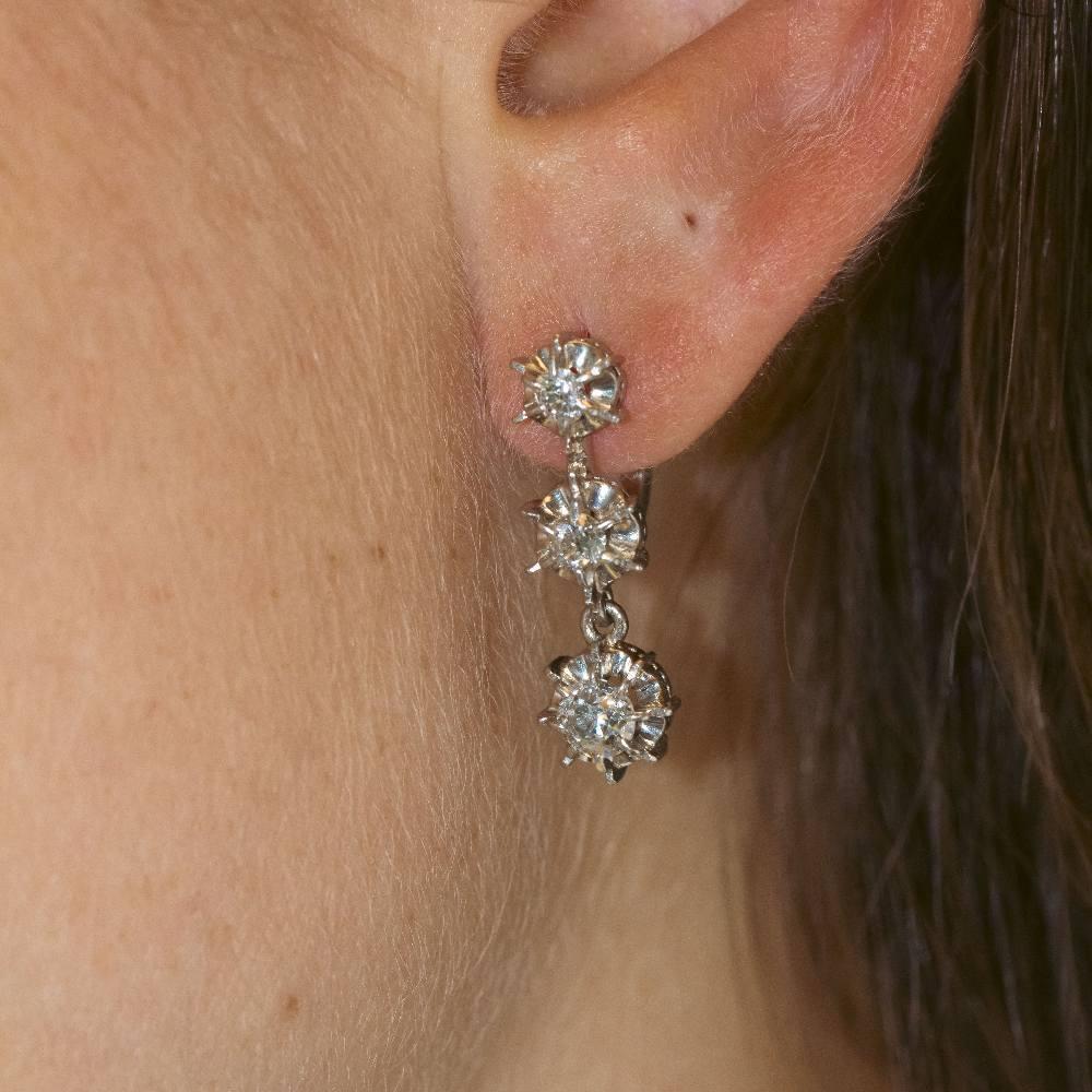 Ohrringe aus Platin und Diamanten aus dem 19. Jahrhundert im Zustand „Gut“ im Angebot in Barcelona, CT