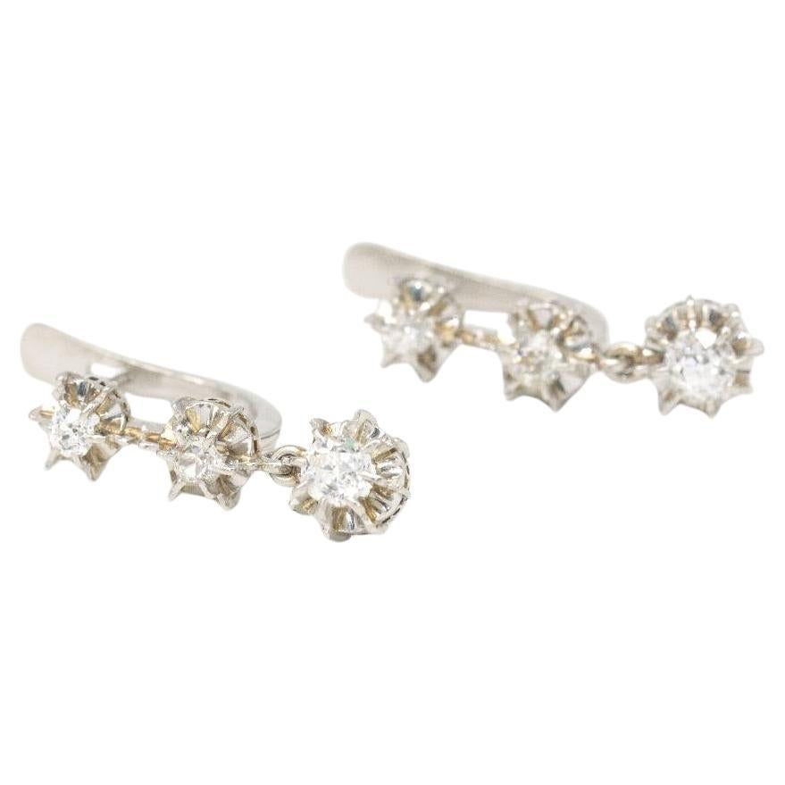 Ohrringe aus Platin und Diamanten aus dem 19. Jahrhundert im Angebot