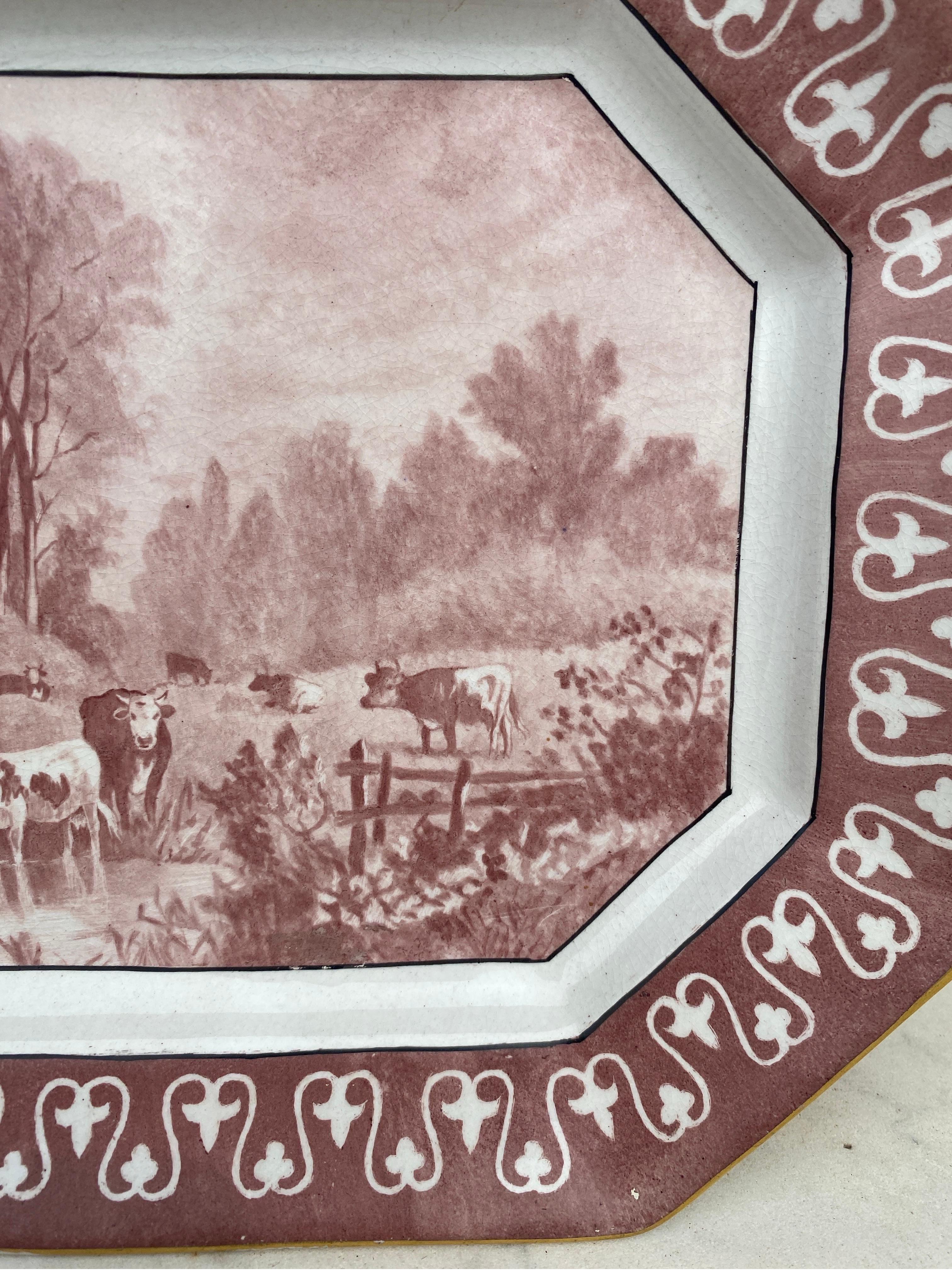 Victorian 19th Century Faience Cows Platter Hippolyte Boulenger Choisy Le Roi For Sale