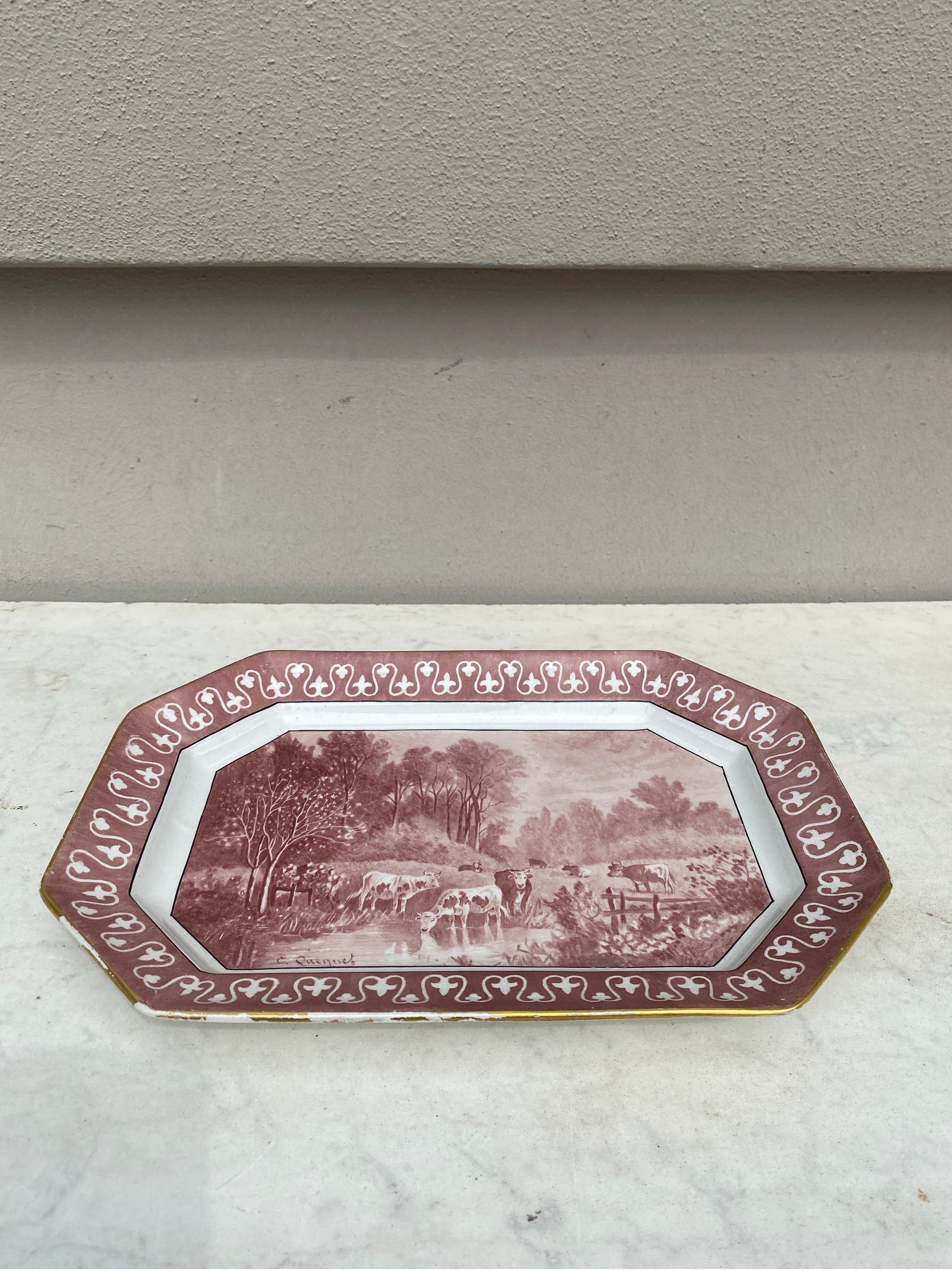 French 19th Century Faience Cows Platter Hippolyte Boulenger Choisy Le Roi For Sale