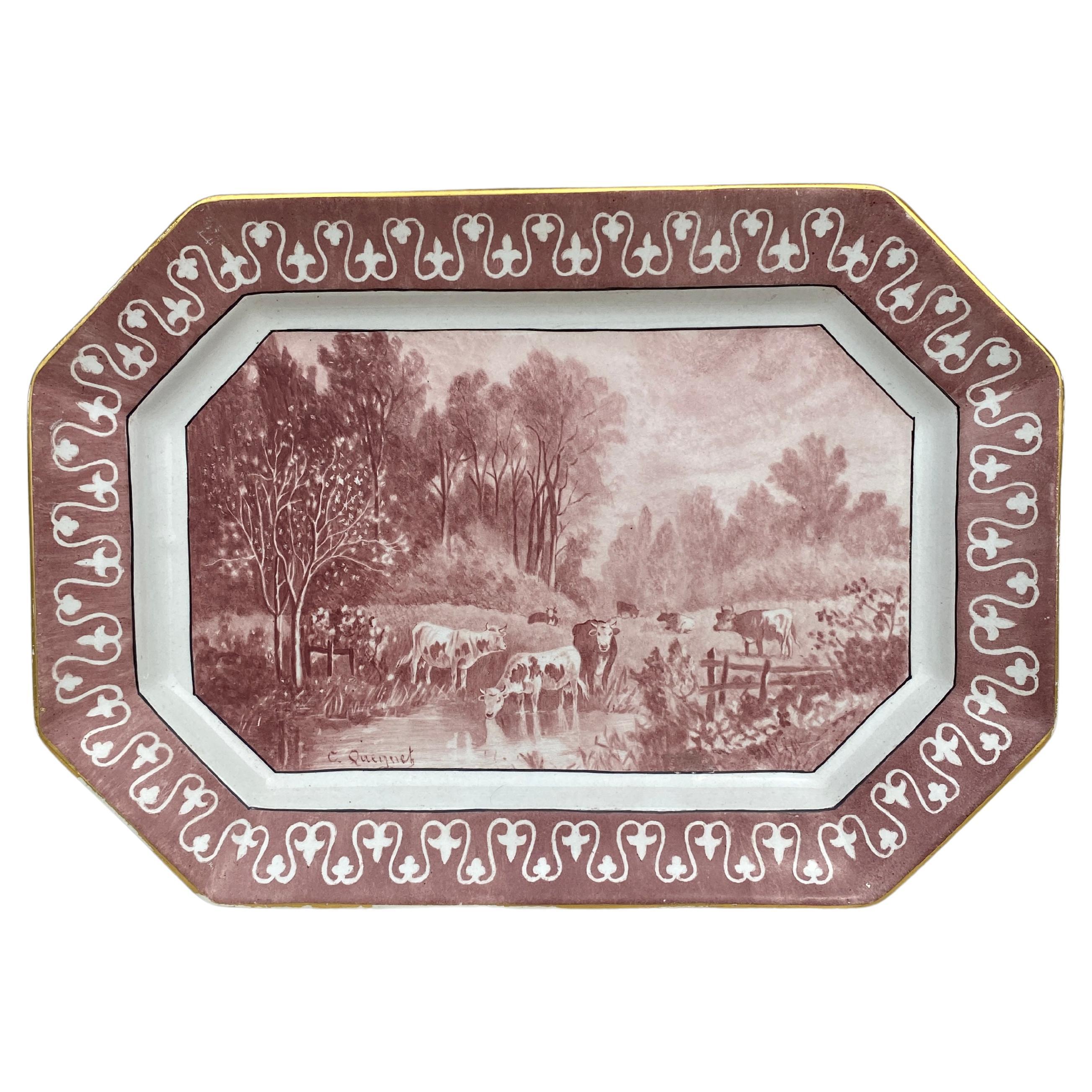19th Century Faience Cows Platter Hippolyte Boulenger Choisy Le Roi For Sale