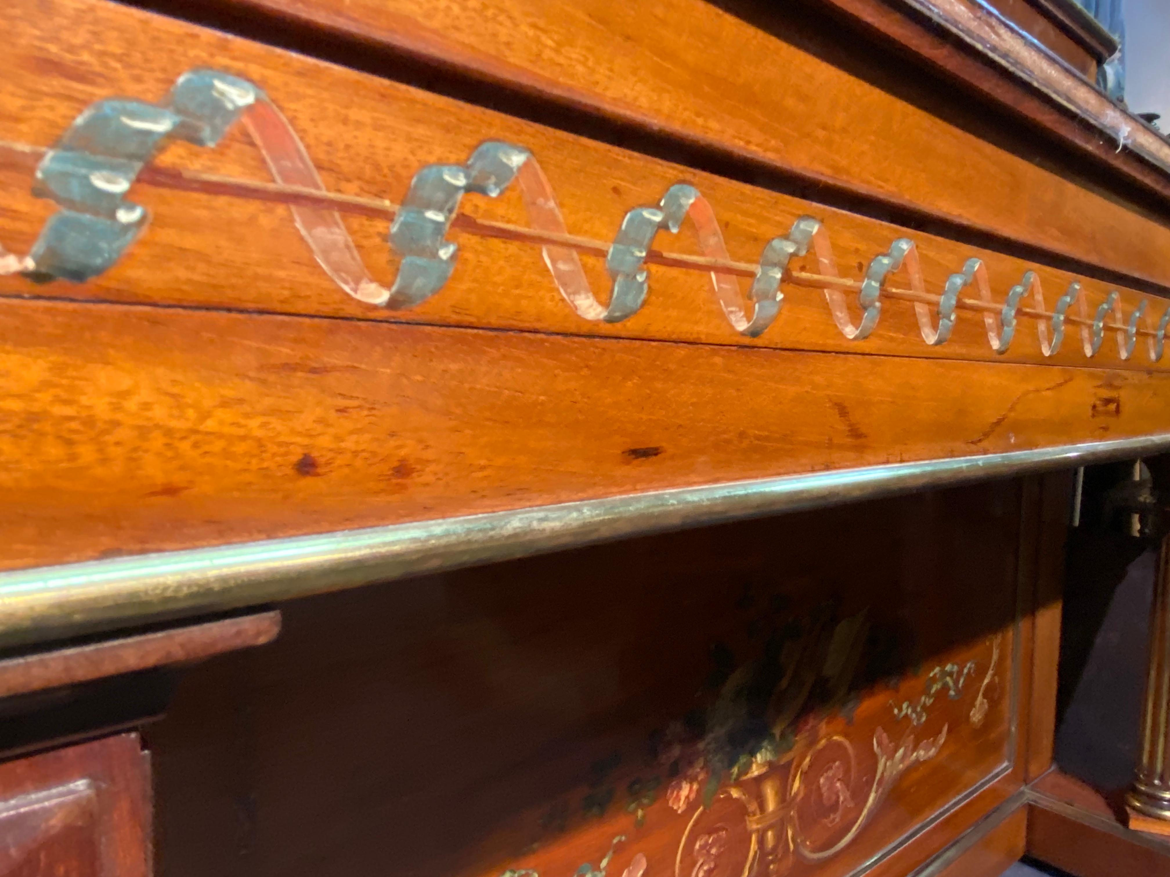 19th Century Pleyel French Upright Piano Hand Painted Decoration and Fluted Legs For Sale 3