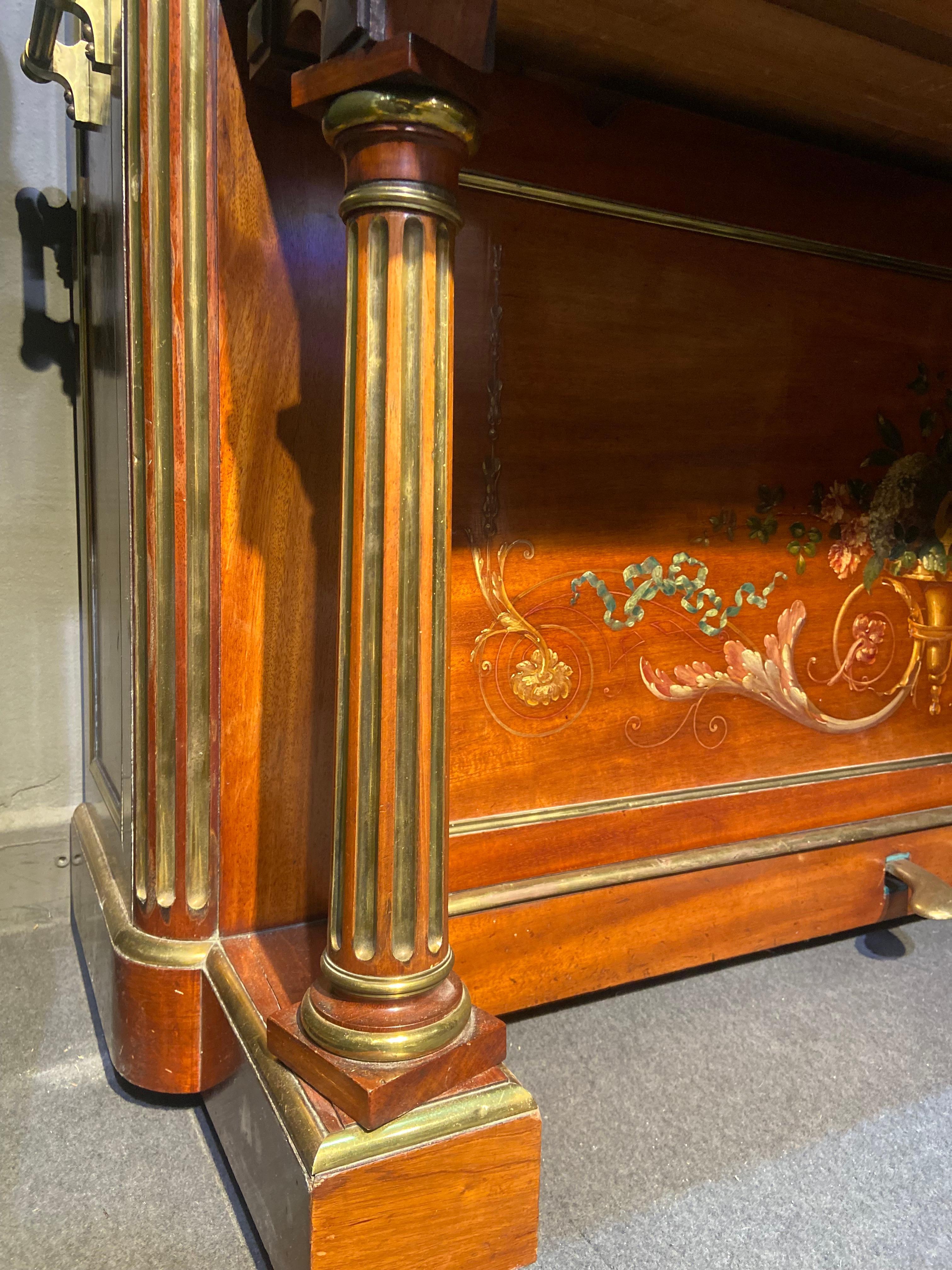 19th Century Pleyel French Upright Piano Hand Painted Decoration and Fluted Legs For Sale 4