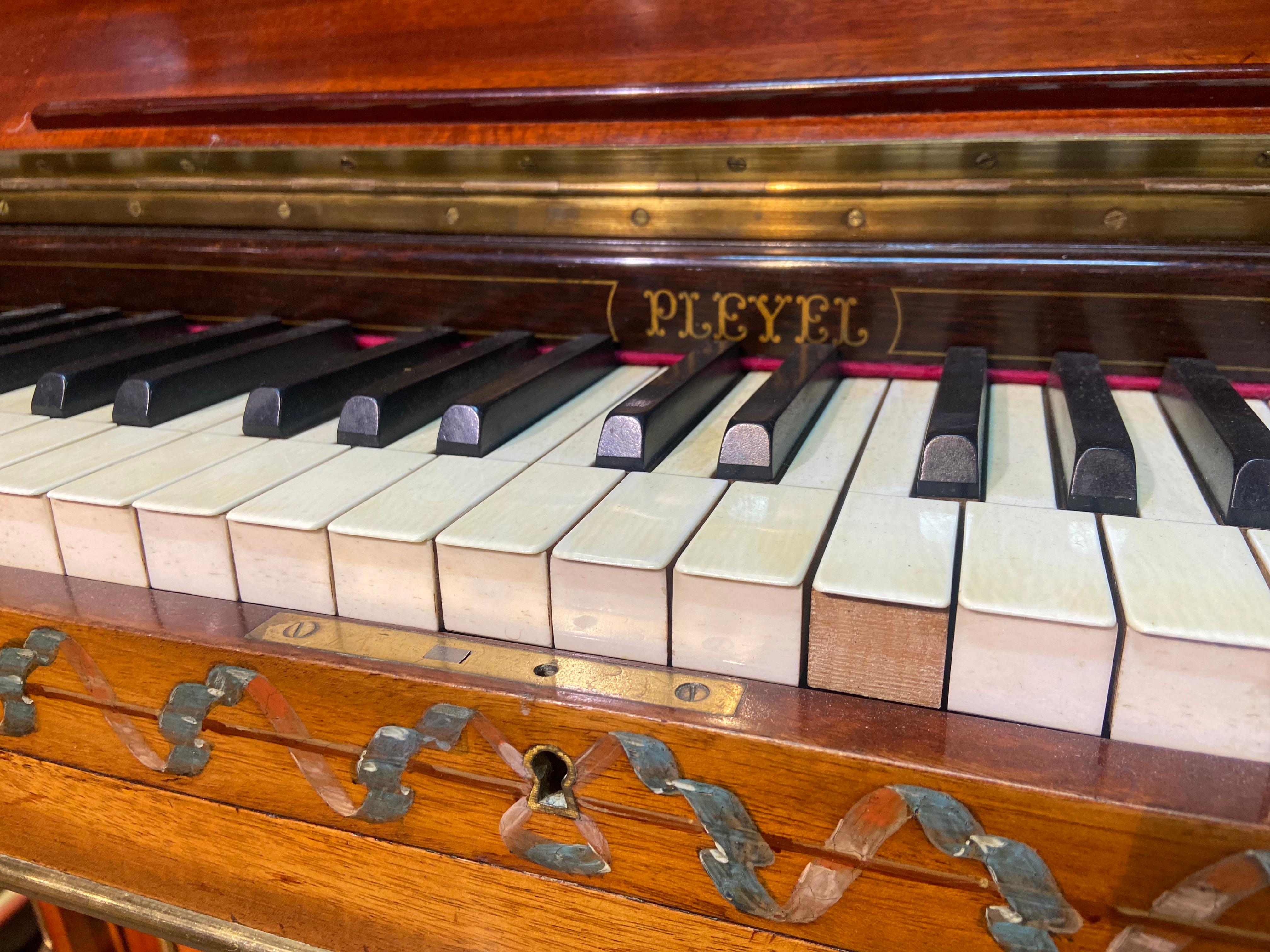 19th Century Pleyel French Upright Piano Hand Painted Decoration and Fluted Legs For Sale 5