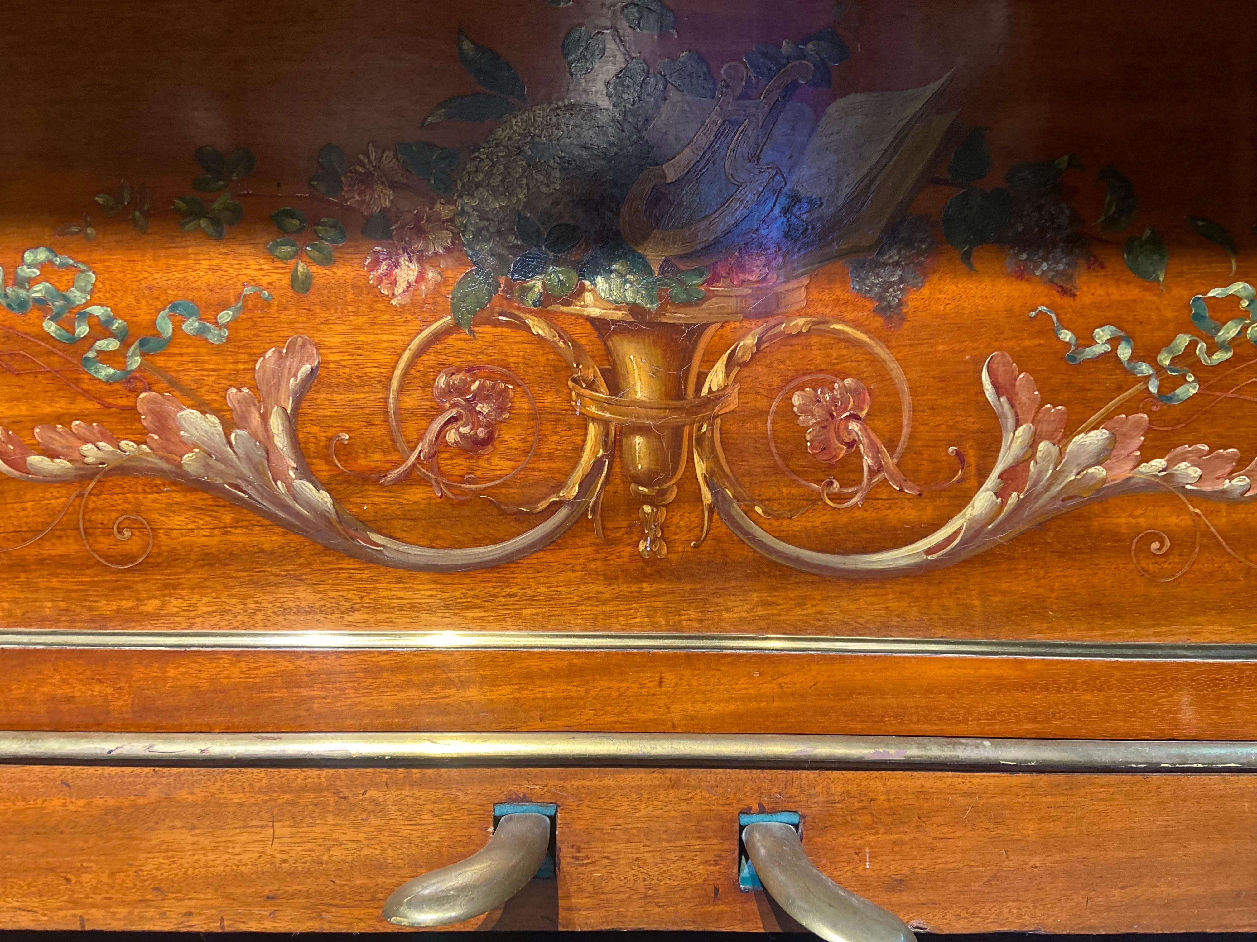 Décoration de piano droit peinte à la main et pieds cannelés en pleyel français du 19ème siècle en vente 8