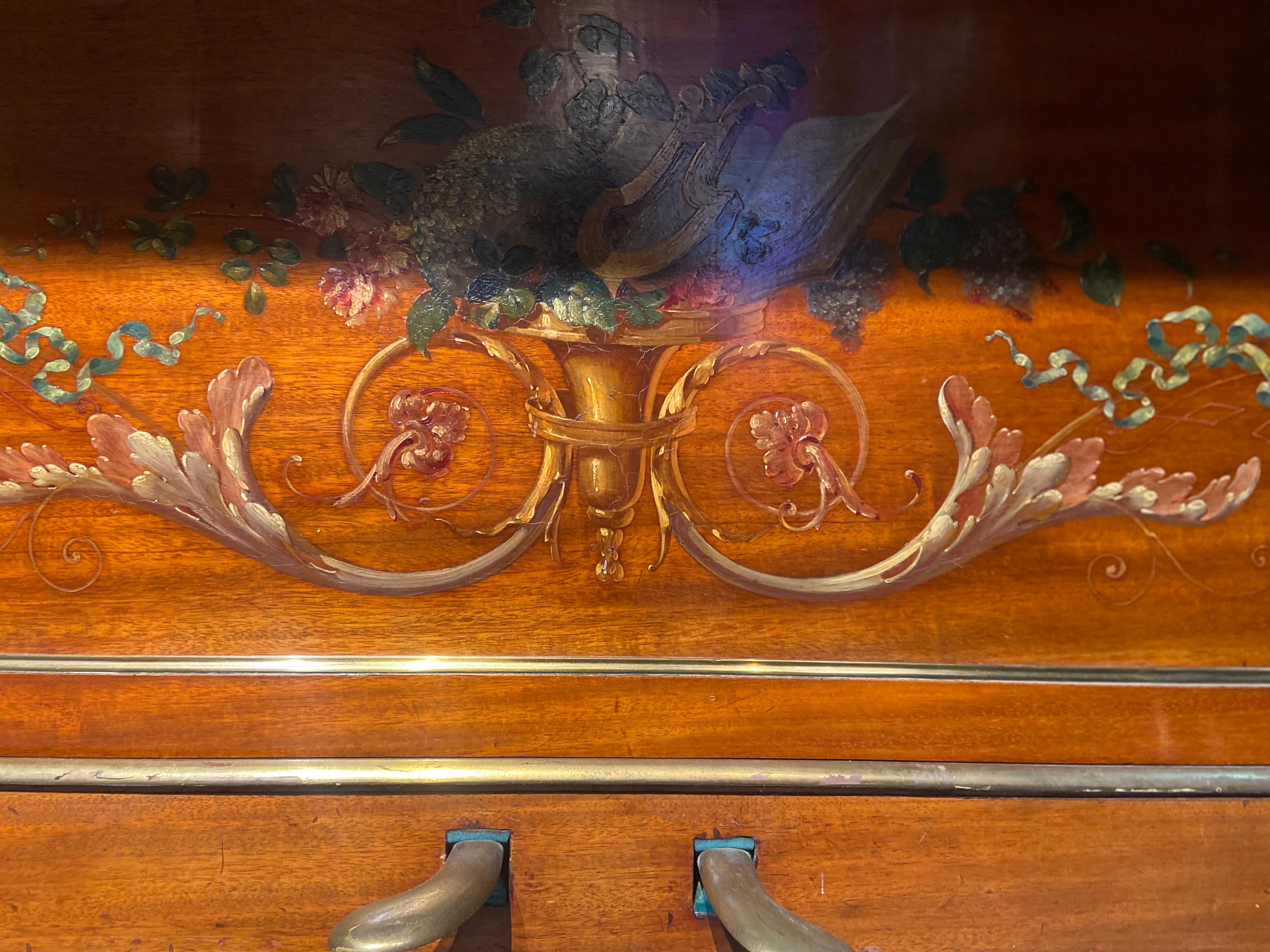 Décoration de piano droit peinte à la main et pieds cannelés en pleyel français du 19ème siècle en vente 2