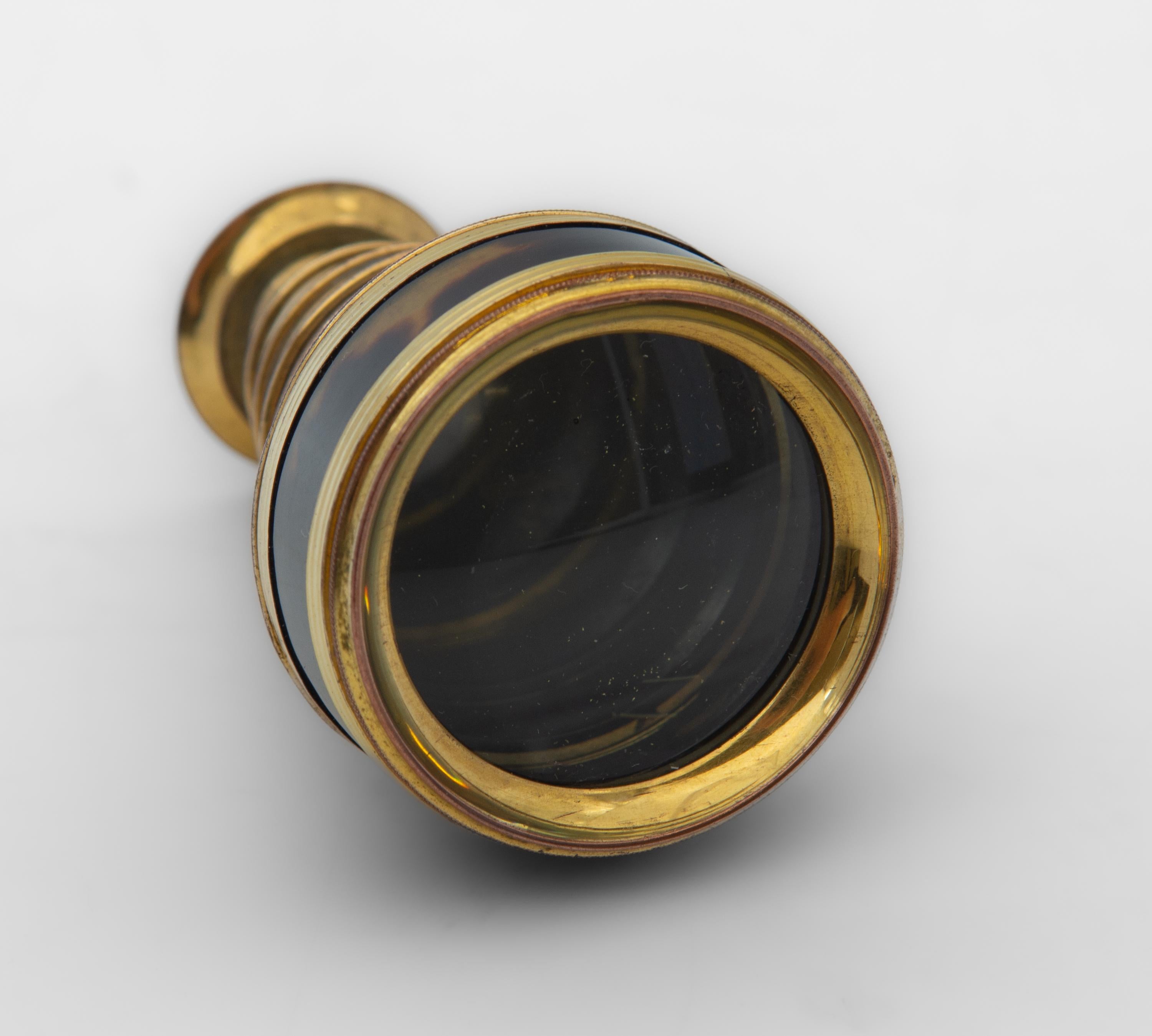 19th Century Pocket Telescope Gilt Brass And Faux Tortoiseshell Spyglass For Sale 3