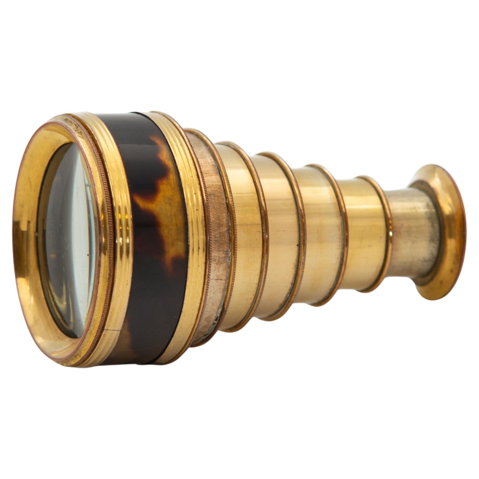 19th Century Pocket Telescope Gilt Brass And Faux Tortoiseshell Spyglass For Sale