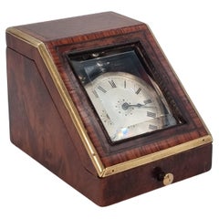 19th century pocket watch box, brassbound and inlaid in various wood, circa 1860